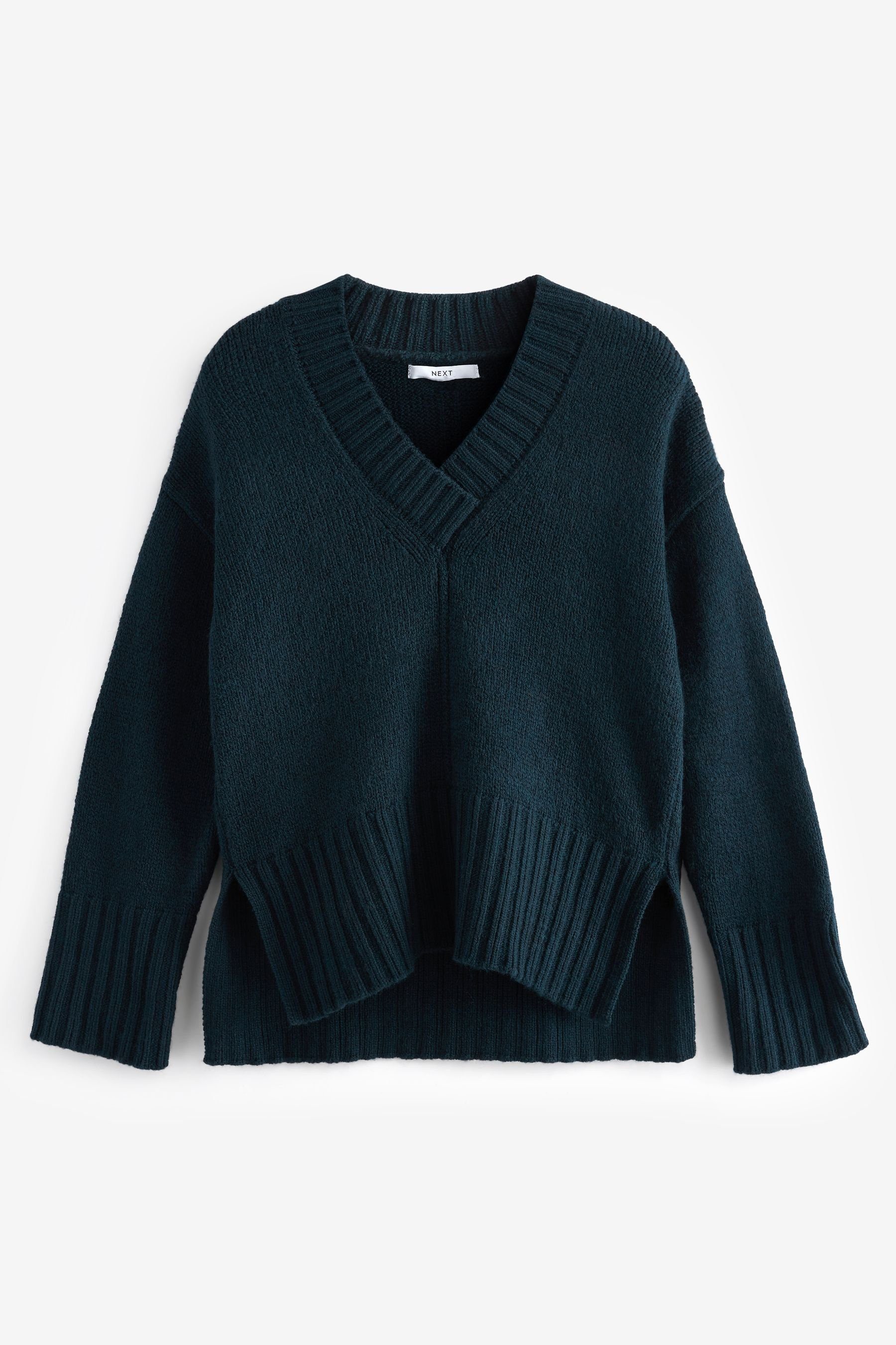 Next V-Ausschnitt-Pullover Pullover mit V-Ausschnitt (1-tlg) Teal Blue
