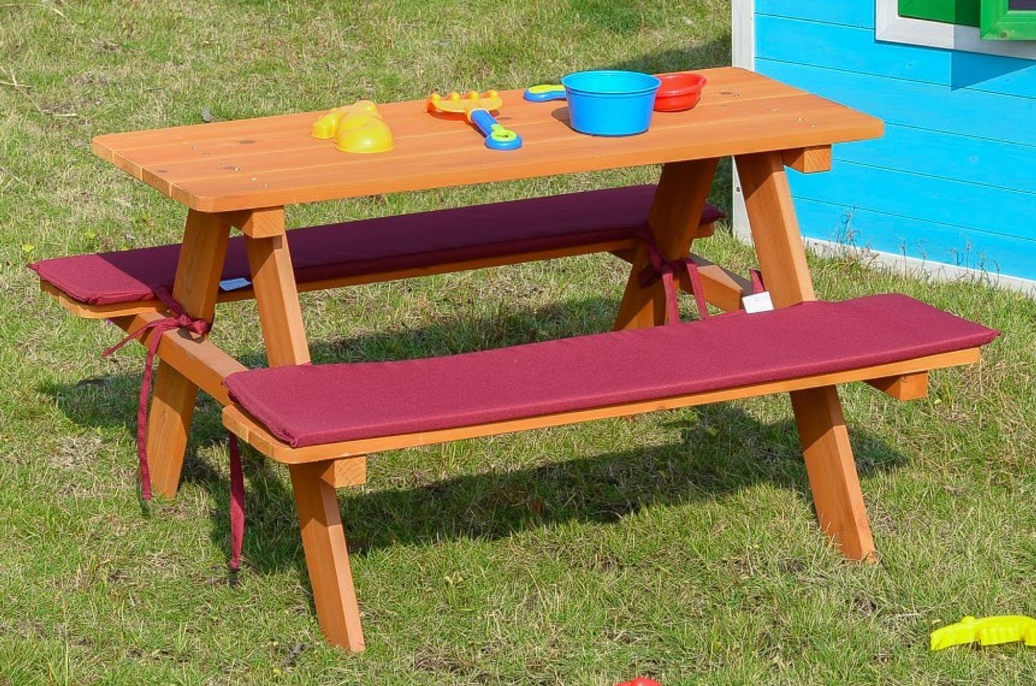 Coemo Garten-Kindersitzgruppe, (Set, 1-tlg), Picknicktisch aus Holz Kinder Sitzgruppe Sitzgarnitur mit Kissen