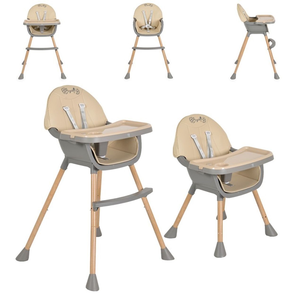 Cangaroo Kombihochstuhl Biscotti 2 in 1, Anti-Rutsch-Füße, Doppeltablett, Kinderstuhl-Funktion, 2-in-1