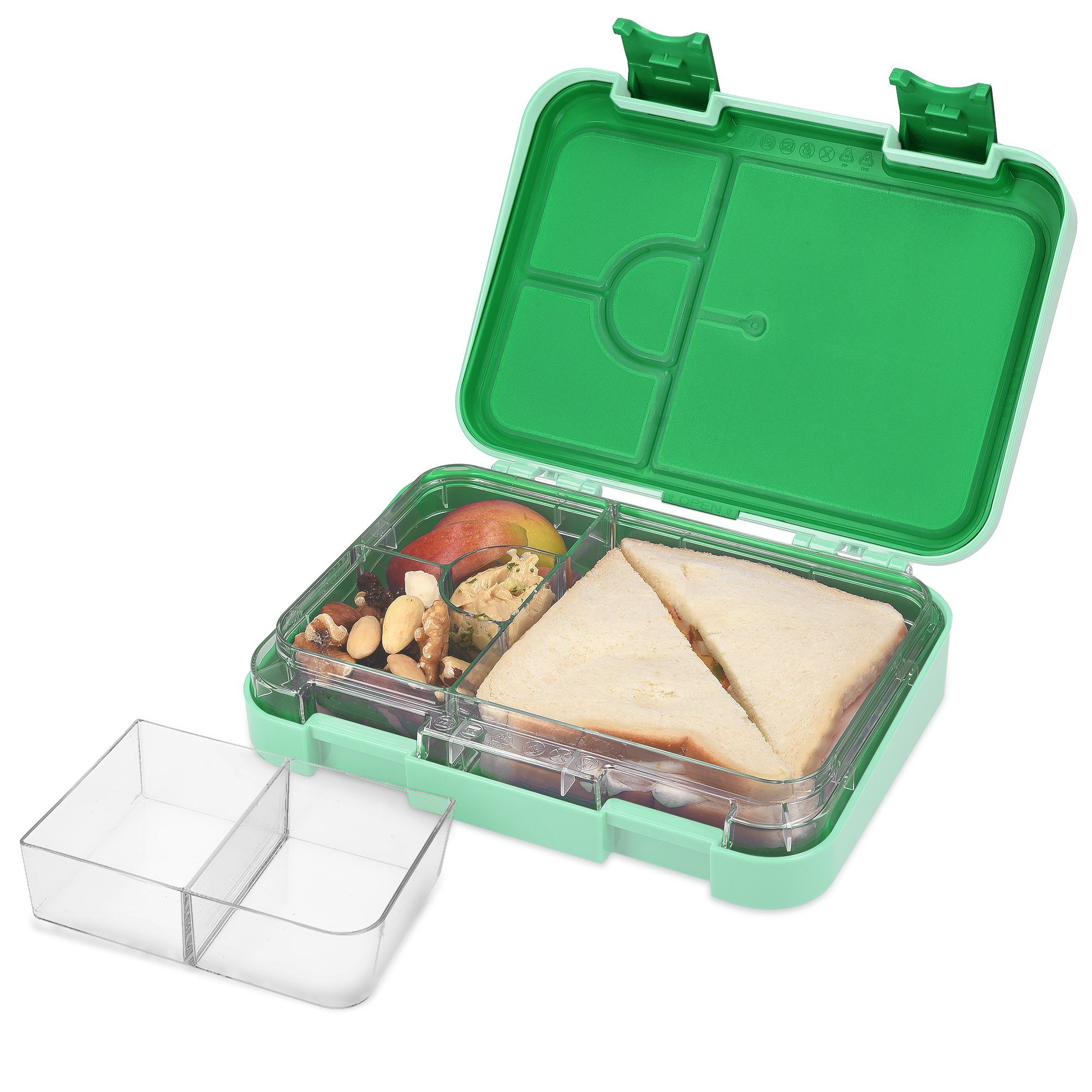 mit Vesperbox Brotdose Navaris Bento auslaufsicher Box Fächern, Lunchbox - Kunststoff Lunch Grün Box