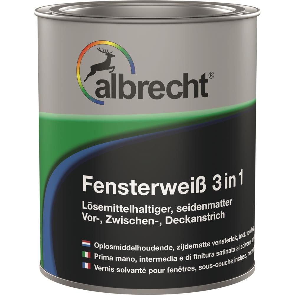 Lack Albrecht Tür- und Fensterlack Fensterweiß 3-in-1 weiß 750 ml Fensterlack Weißlack seidenmatt, sehr gute Kantenabdeckung & hoch wetterbeständig