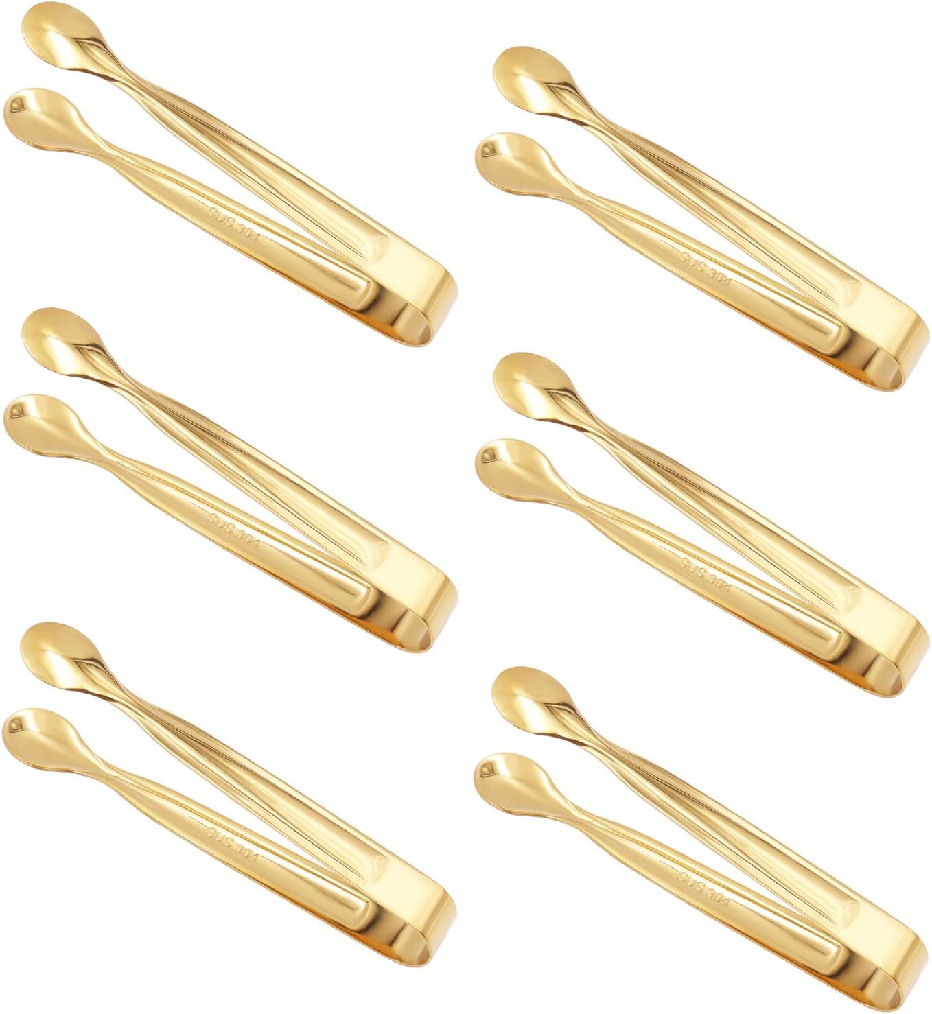 FELIXLEO Servierzange 8 Stück Candybar Zangen Edelstahl Eiszange Party Buffet Gold.