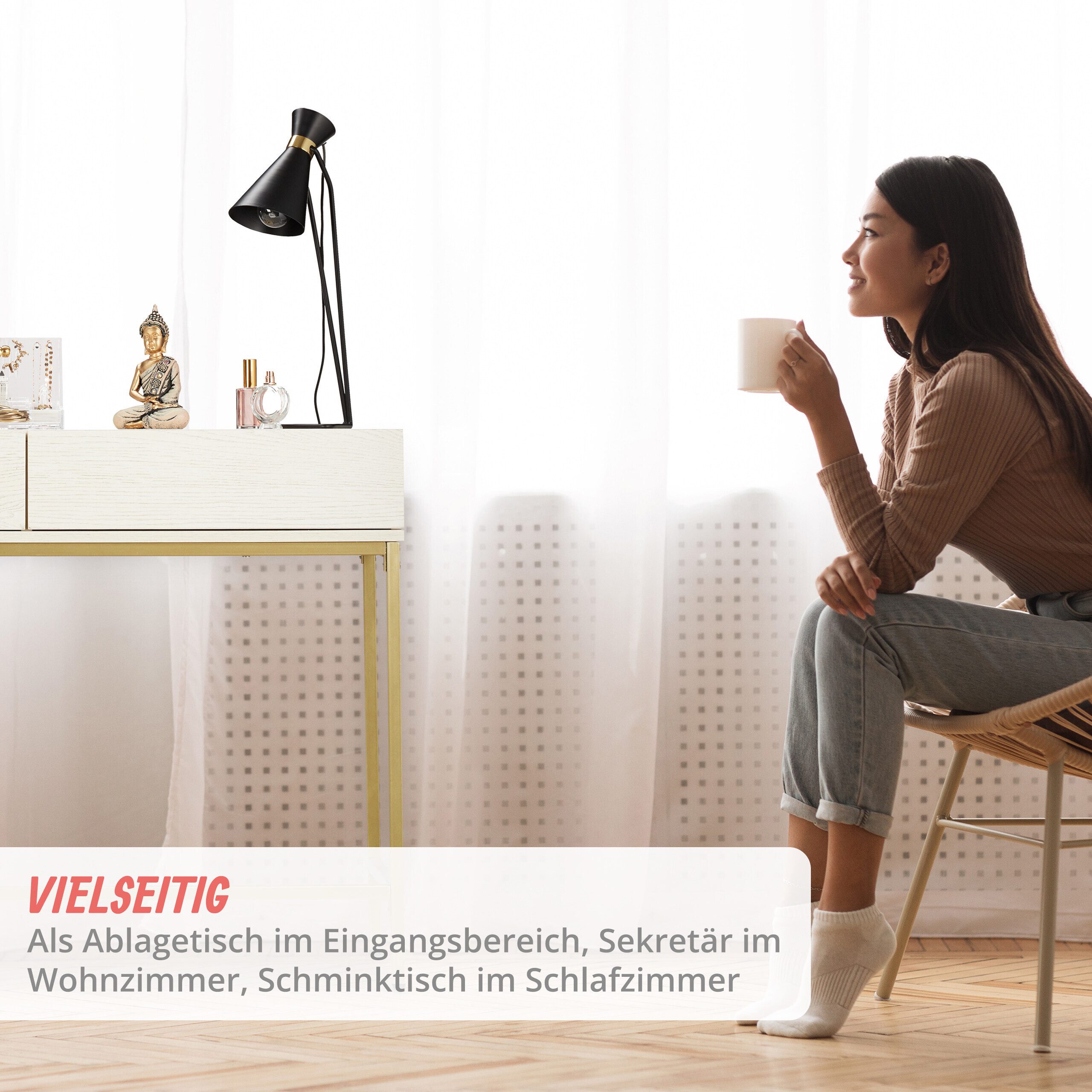 relaxdays Konsolentisch Gold Weiß (1-St) – Bild 3 von 5