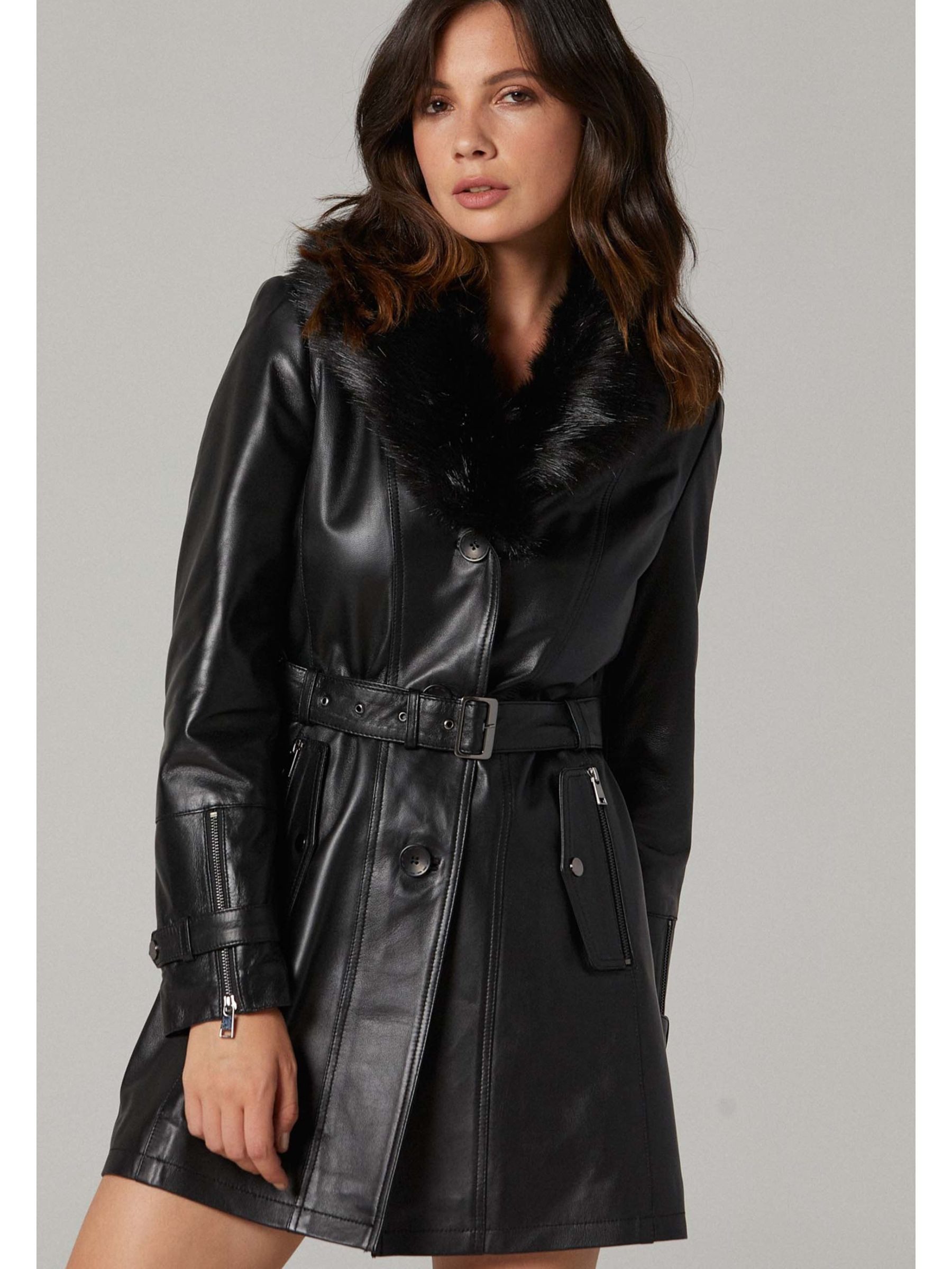 Derimod Lederjacke Rhoda Ledertrenchcoat mit Kunstfell