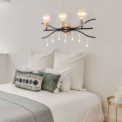 etc-shop Wandleuchte, Leuchtmittel nicht inklusive, Wandleuchte Schlafzimmerlampe Metall Holz naturfarben 3 Flammig B 76cm