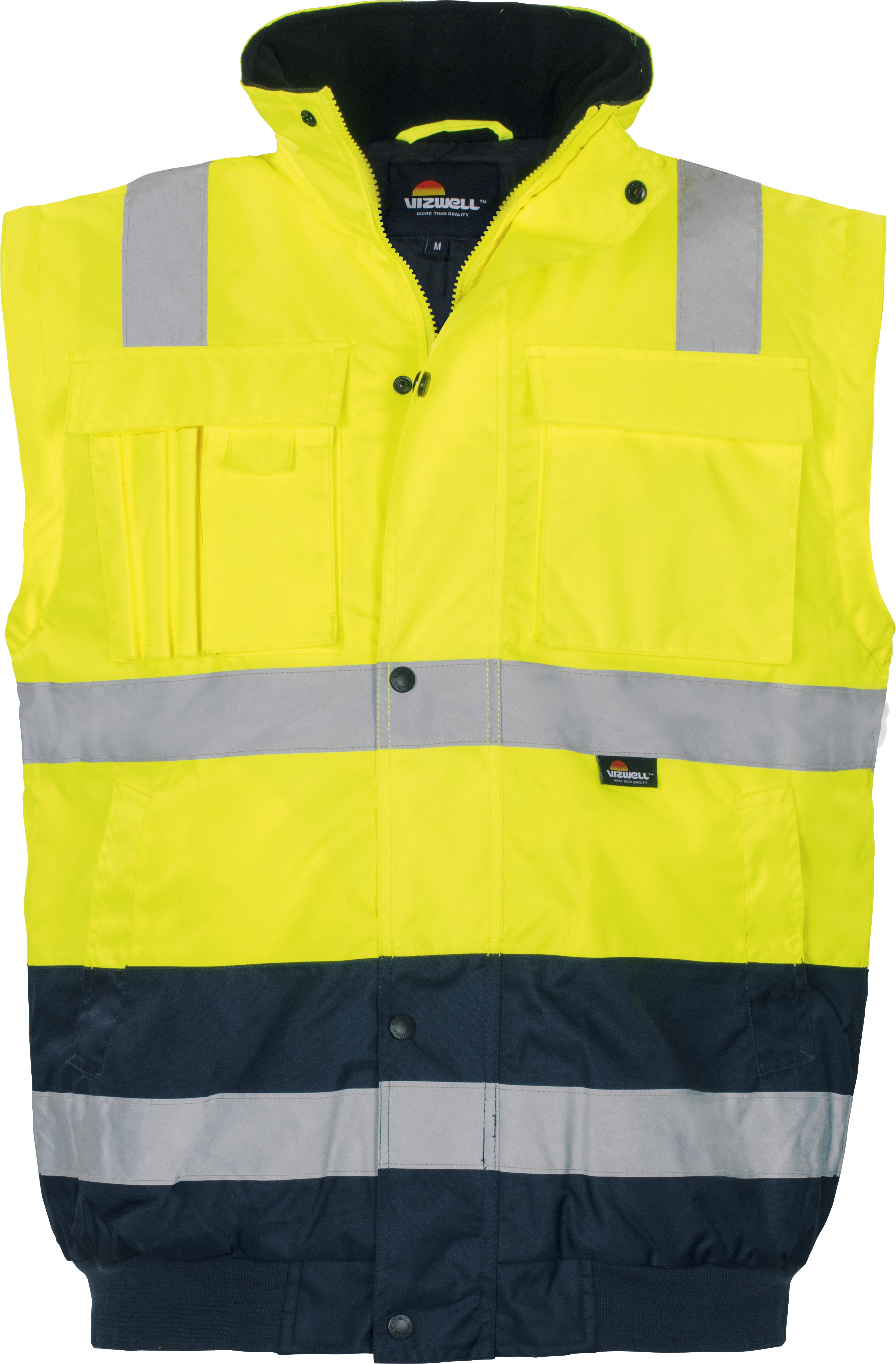 vizwell Pilotenjacke Warnschutz Arbeitsjacke Winterjacke auch Weste, neon, zertifiziert abtrennbare Ärmel als Weste tragbar, Steppfutter mit Kälteschutz – Bild 4 von 5