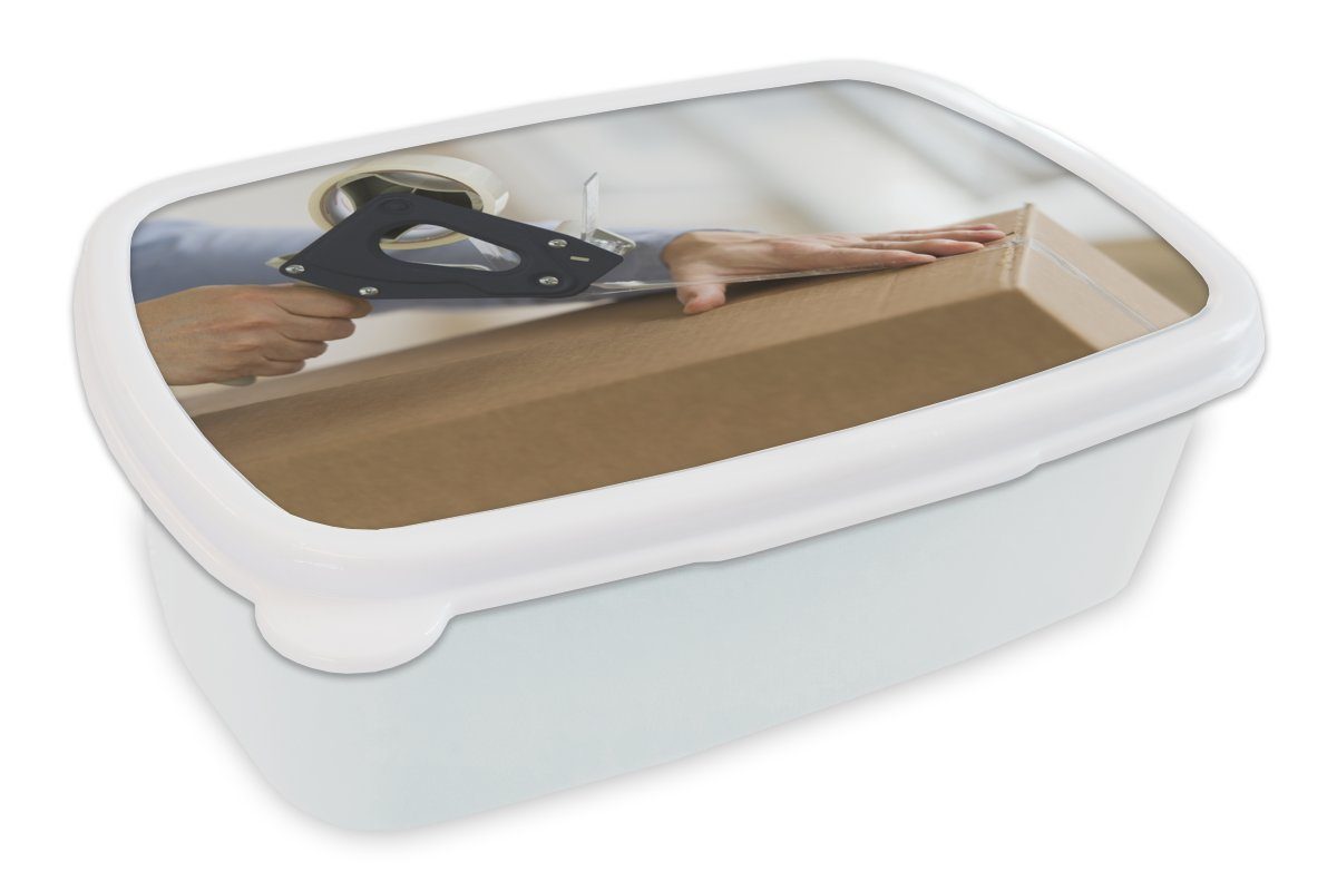 (2-tlg), eine Klebeband, Mädchen Kinder Person Schachtel verschließt und für Jungs Brotbox MuchoWow mit Lunchbox Kunststoff, Erwachsene, Brotdose, weiß für und