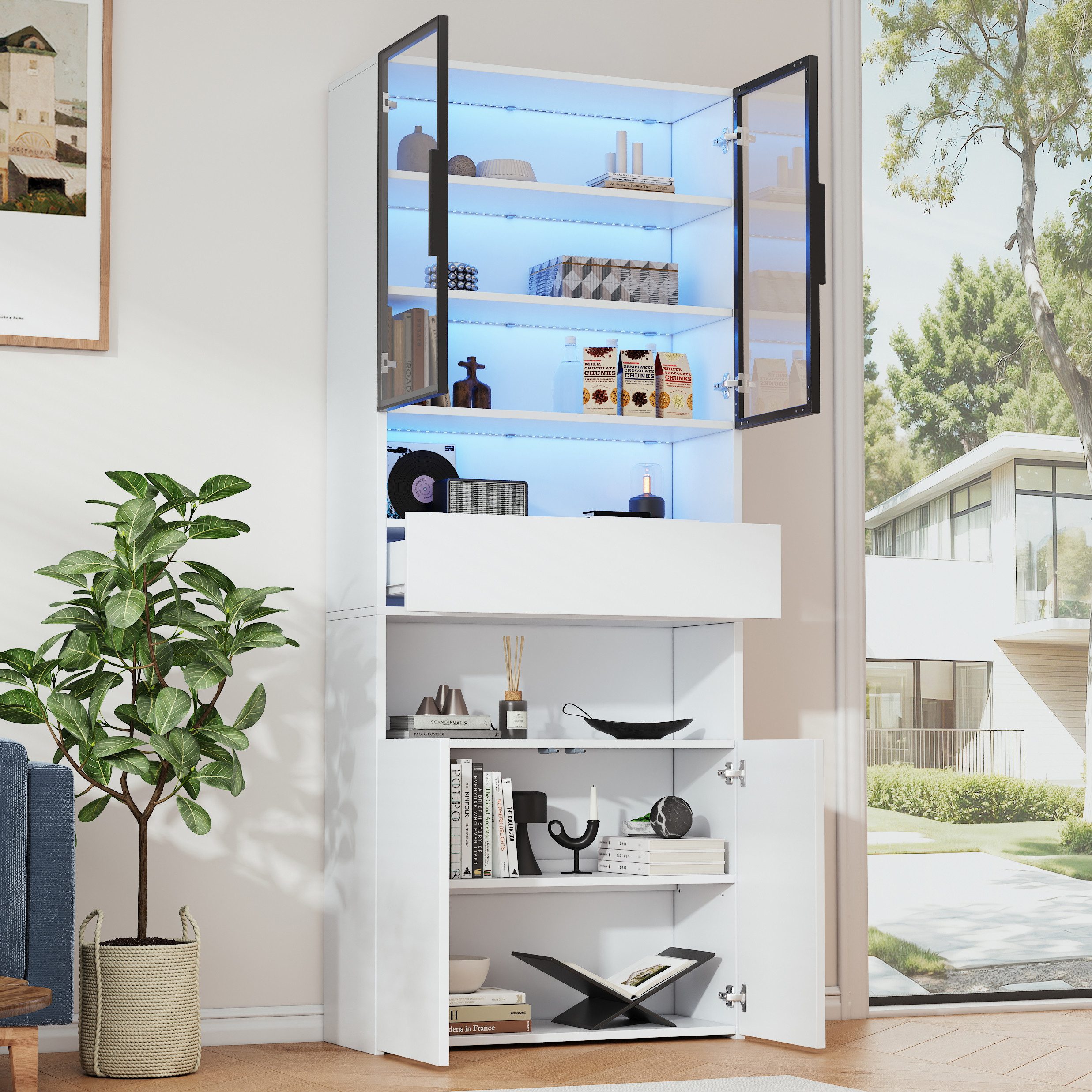 Merax Glasvitrine schmal Standvitrine mit LED günstig online kaufen