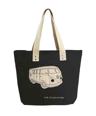 VW Collection by BRISA Einkaufsshopper Volkswagen Wiederverwendbare Canvas-Einkaufs-Tüte-Strand-Tasche, 17 l, mit T1 Bulli Bus Motiv Silhouette in Schwarz