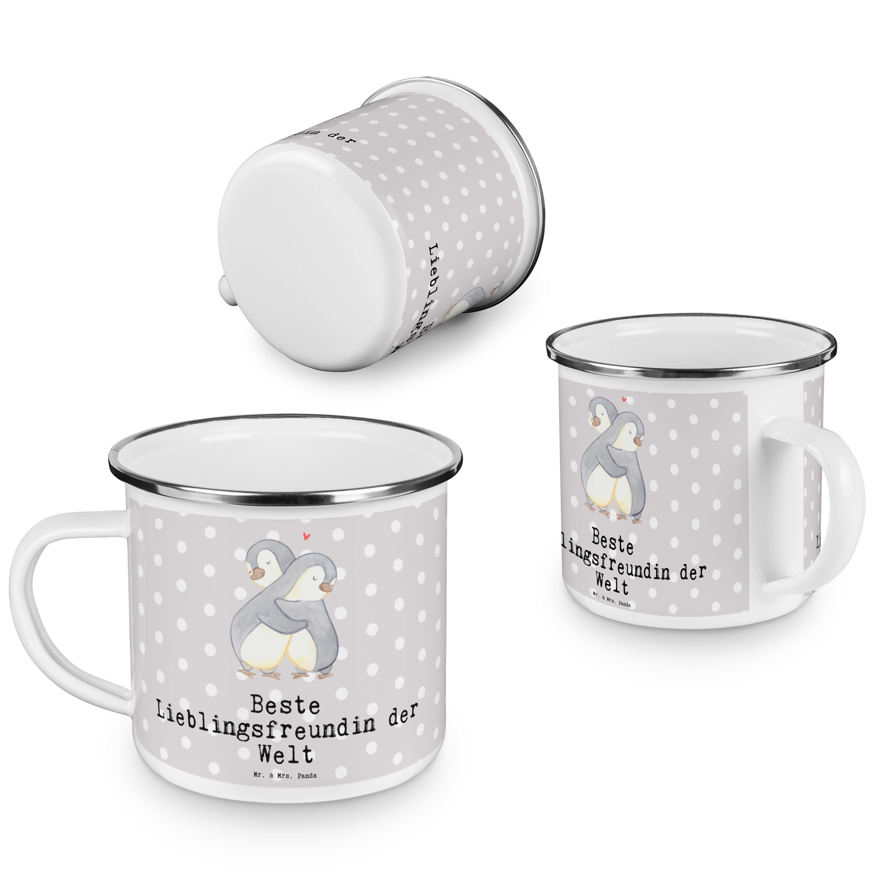 Becher Lieblingsfreundin - H, Geschenk, Mr. & Pinguin Grau - Mrs. Pastell Beste Panda Emaille der Welt