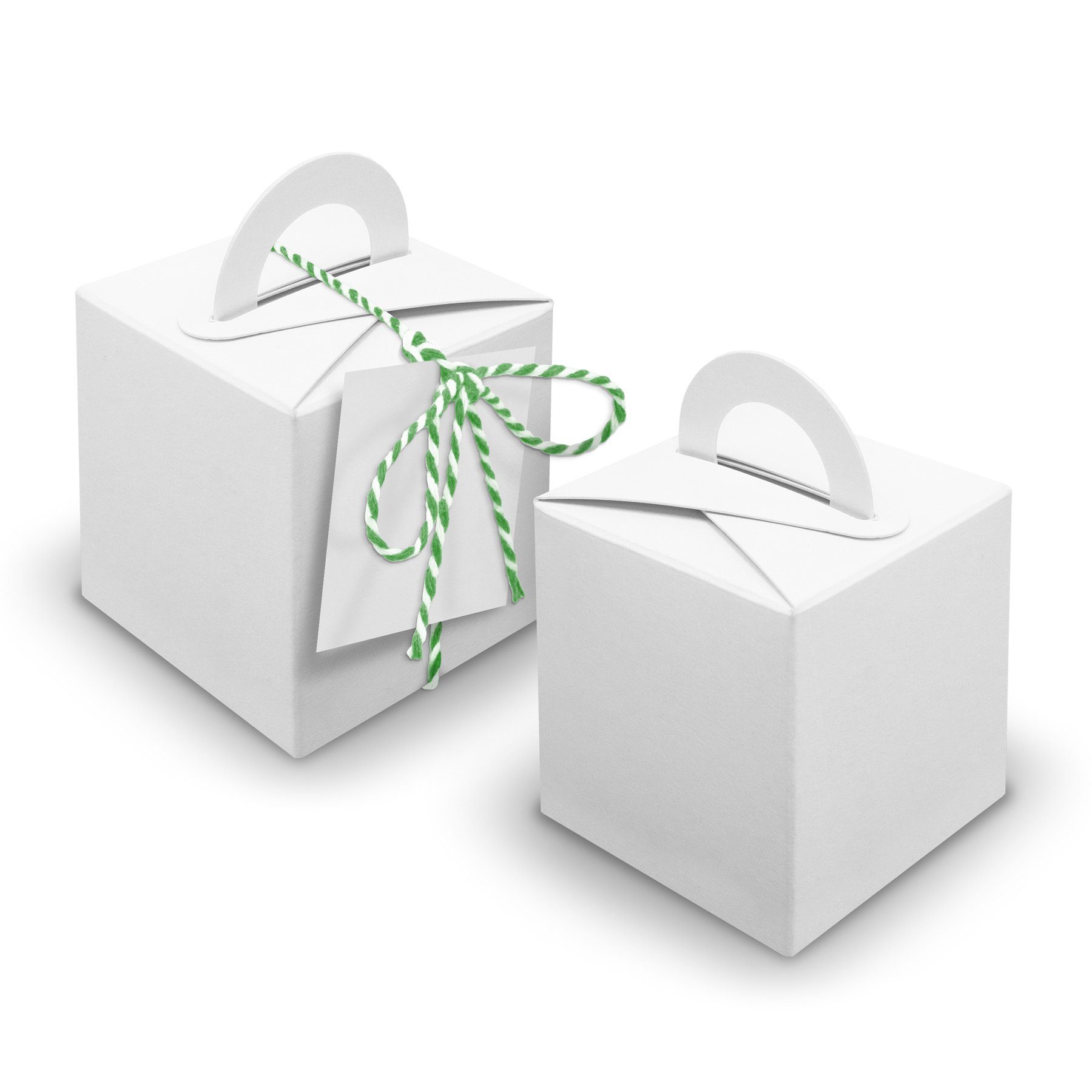 itenga Geschenkpapier V25 24x Würfelbox mit Griff weiß + Garn grün + Anhänger
