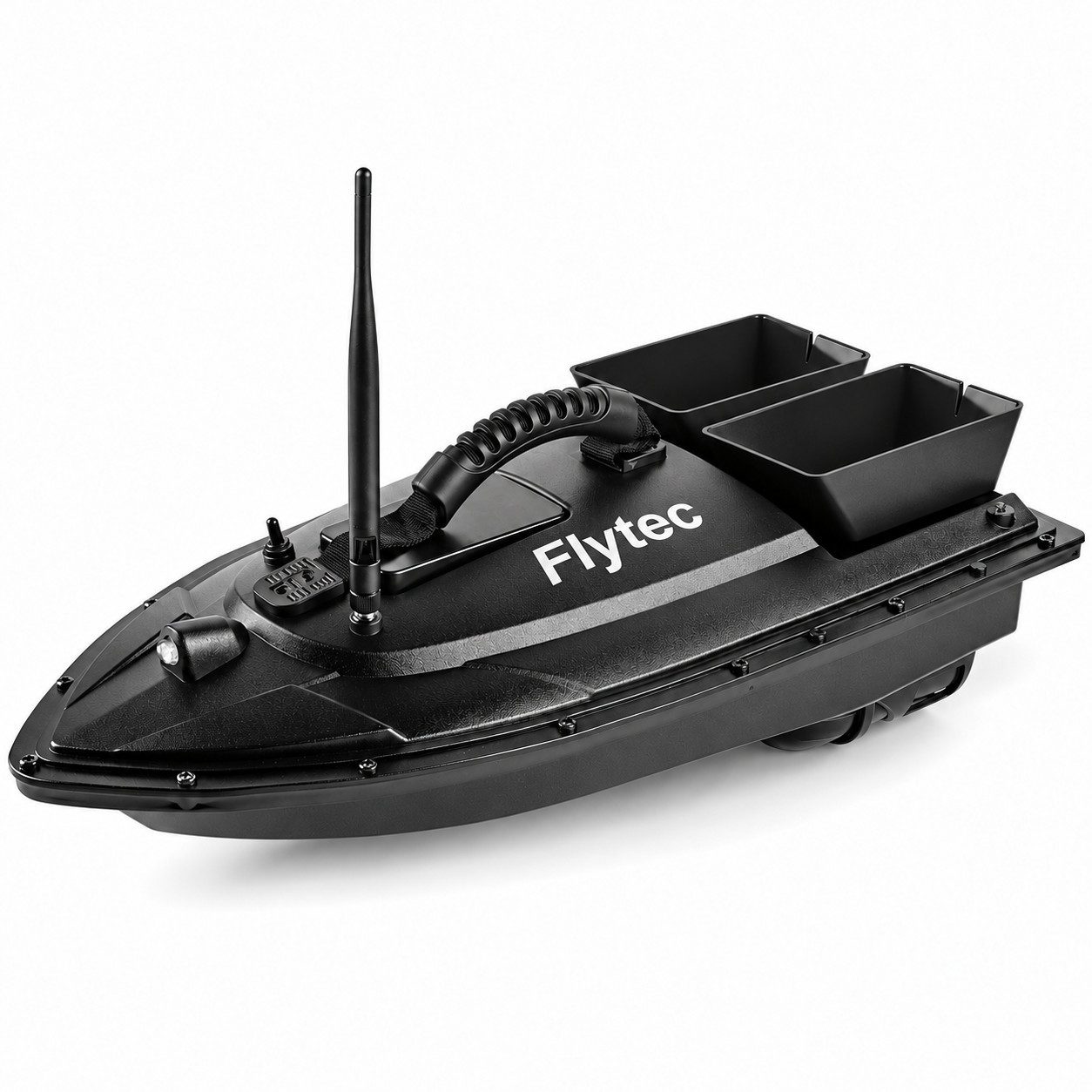 Lisabonde RC-Boot Futterboot RC Bait Boat 500m 1,5kg Dual-Akku 18000mAh Schwarz (Komplett-Set, Komplettset mit zwei Hochleistungsakkus und Transporttasche), 500m Reichweite, Zwei-Kammer-Fütterungssystem, 1,5kg Zuladung