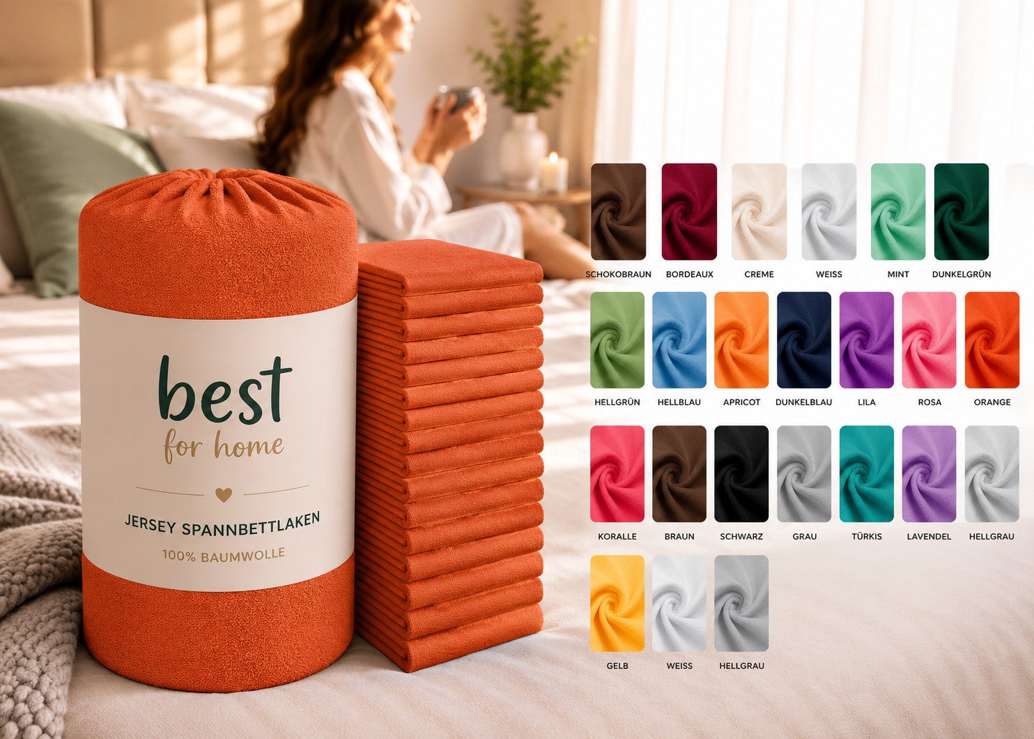 Best for You Spannbettlaken Jersey-Spannbettlaken – kuscheliger Schlafkomfort & perfekte Passform, Jersey, Gummizug: Rundum, (1 Stück), 100 % Baumwolle, Jersey-Stoff, mit Elasthan, atmungsaktiv