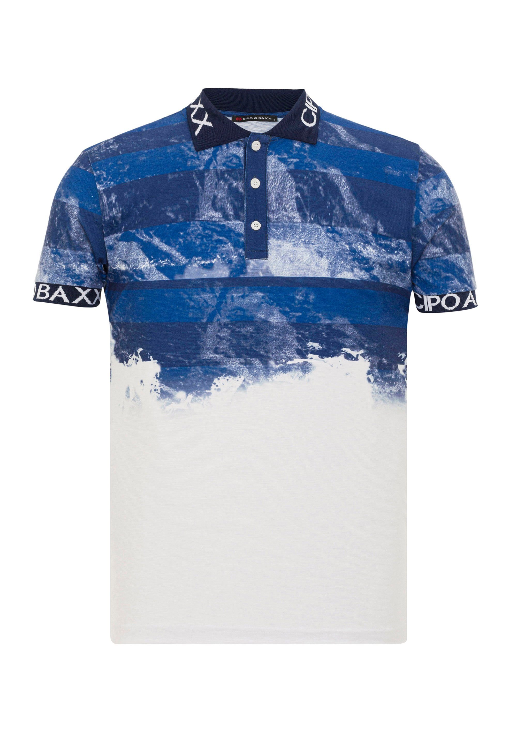 Baxx Cipo & Poloshirt in Muster zweifarbigem blau-weiß
