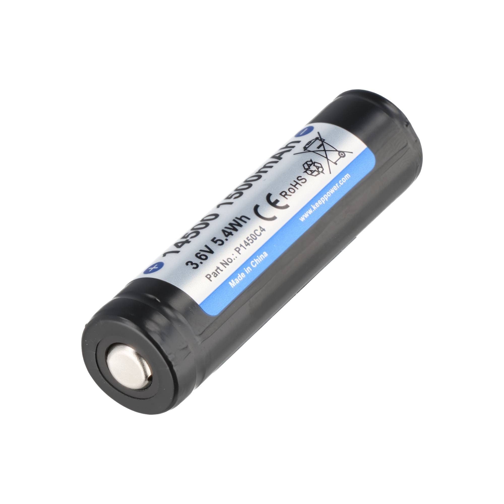 Keeppower 2 Stück Keeppower 14500 P1450C4 Lithium-Ionen Akku mit 3,7 Volt und 1 Akku 1500 mAh (3,7 V)