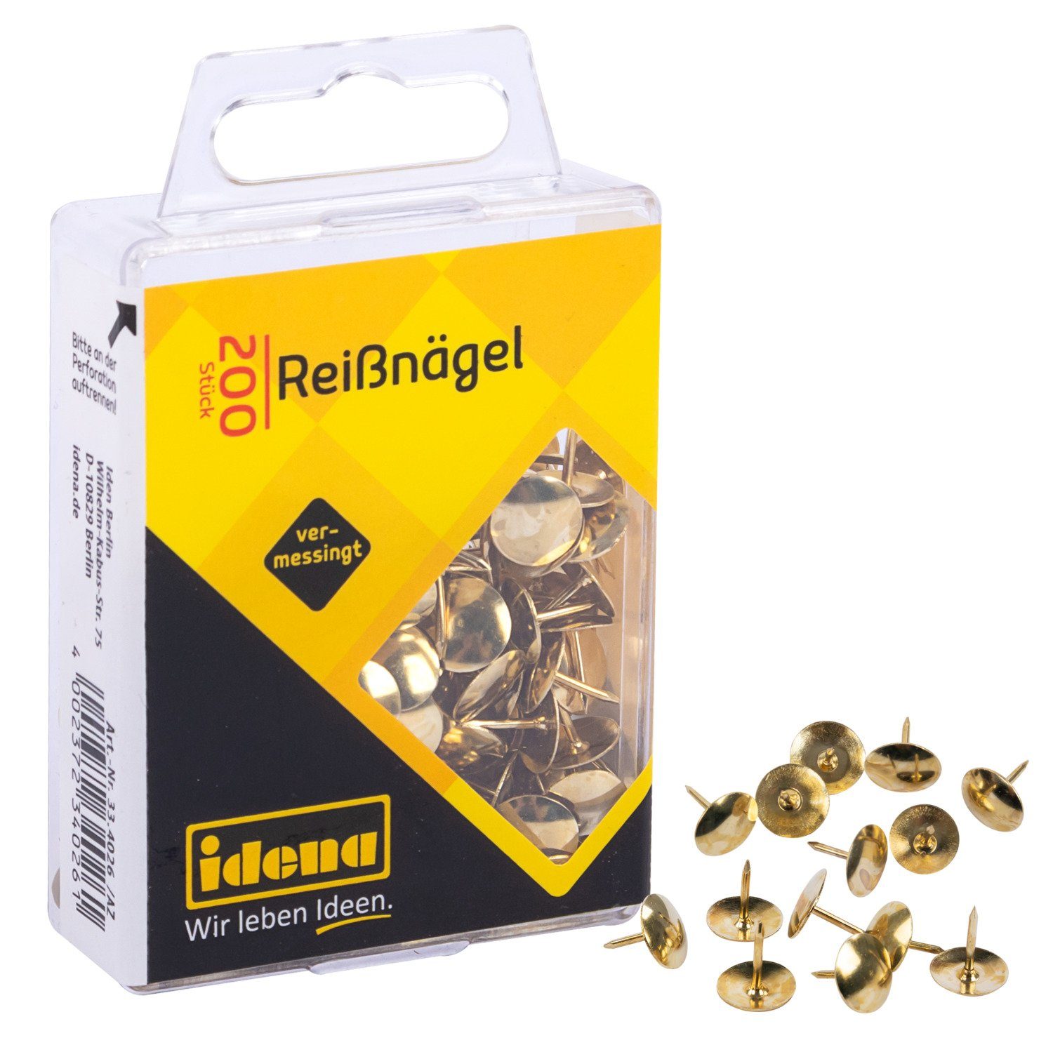 Stecknadeln Idena 334026 - Reißnägel, 200 Stück, messingfarben