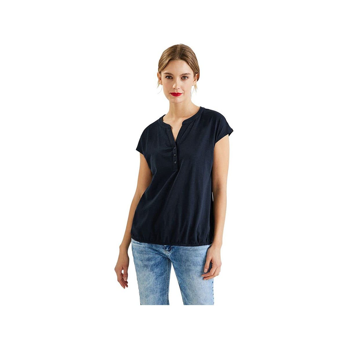 STREET ONE T-Shirt Street One T-Shirt mit Elastiksaum in Deep Blue (1-tlg)  Gummizugsaum, Gutes Preis-Leistungs-Verhältnis