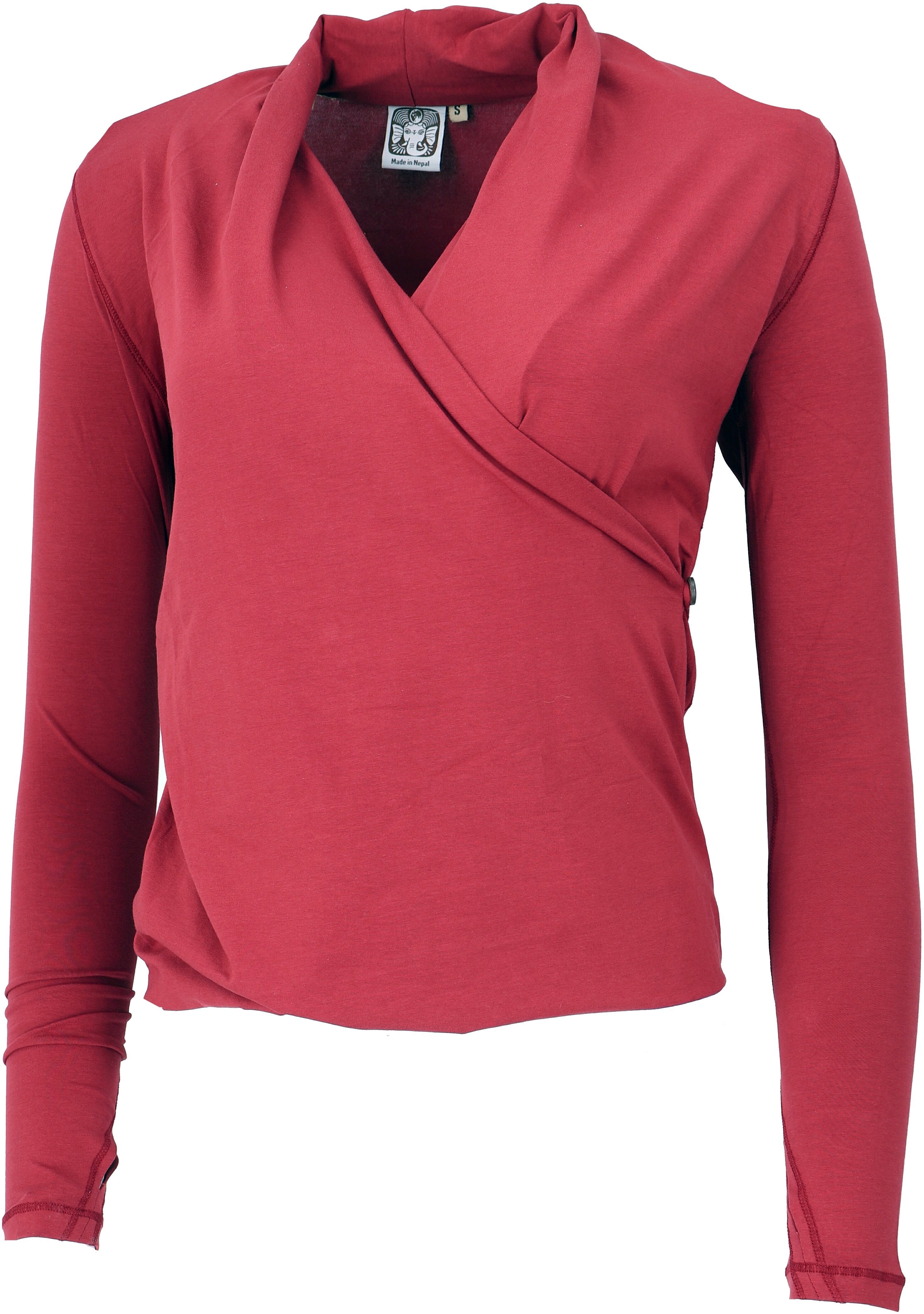 Guru-Shop Longsleeve Langarmshirt im Wickellook mit Daumenloch,.. alternative Bekleidung