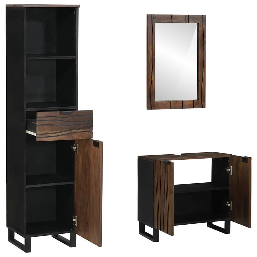 vidaXL Badezimmer-Set Badezimmermöbel-Set mit Regal 3 pcs Walnussbraun Holzwerkstoff, (3-St)