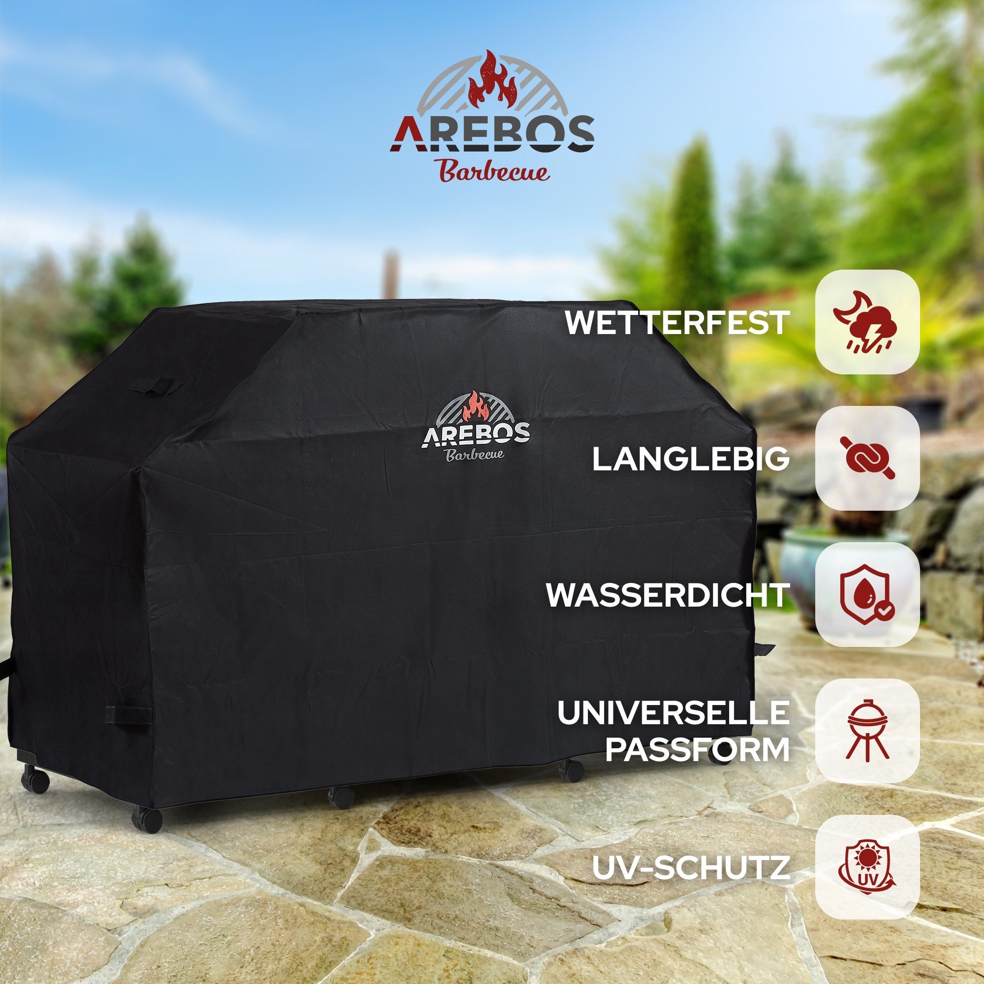 Arebos Grillabdeckhaube Schutzhülle Wasserdicht 600D Oxford, Anti-UV & 2 Griffe