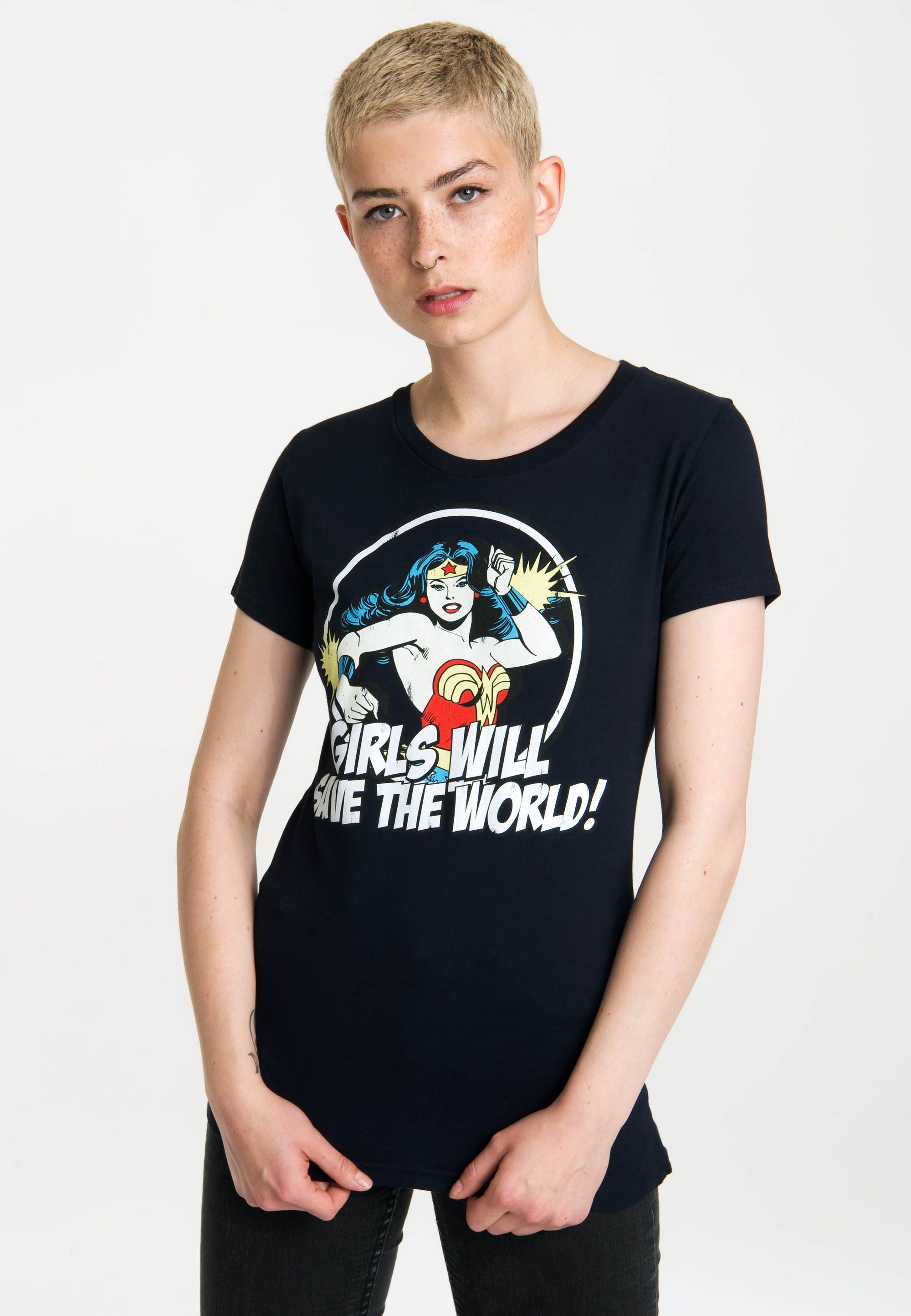 LOGOSHIRT T-Shirt Wonder Woman langlebigem mit – Printed hochwertigem, Statement-Print, Siebdruck Germany tollem Mit in