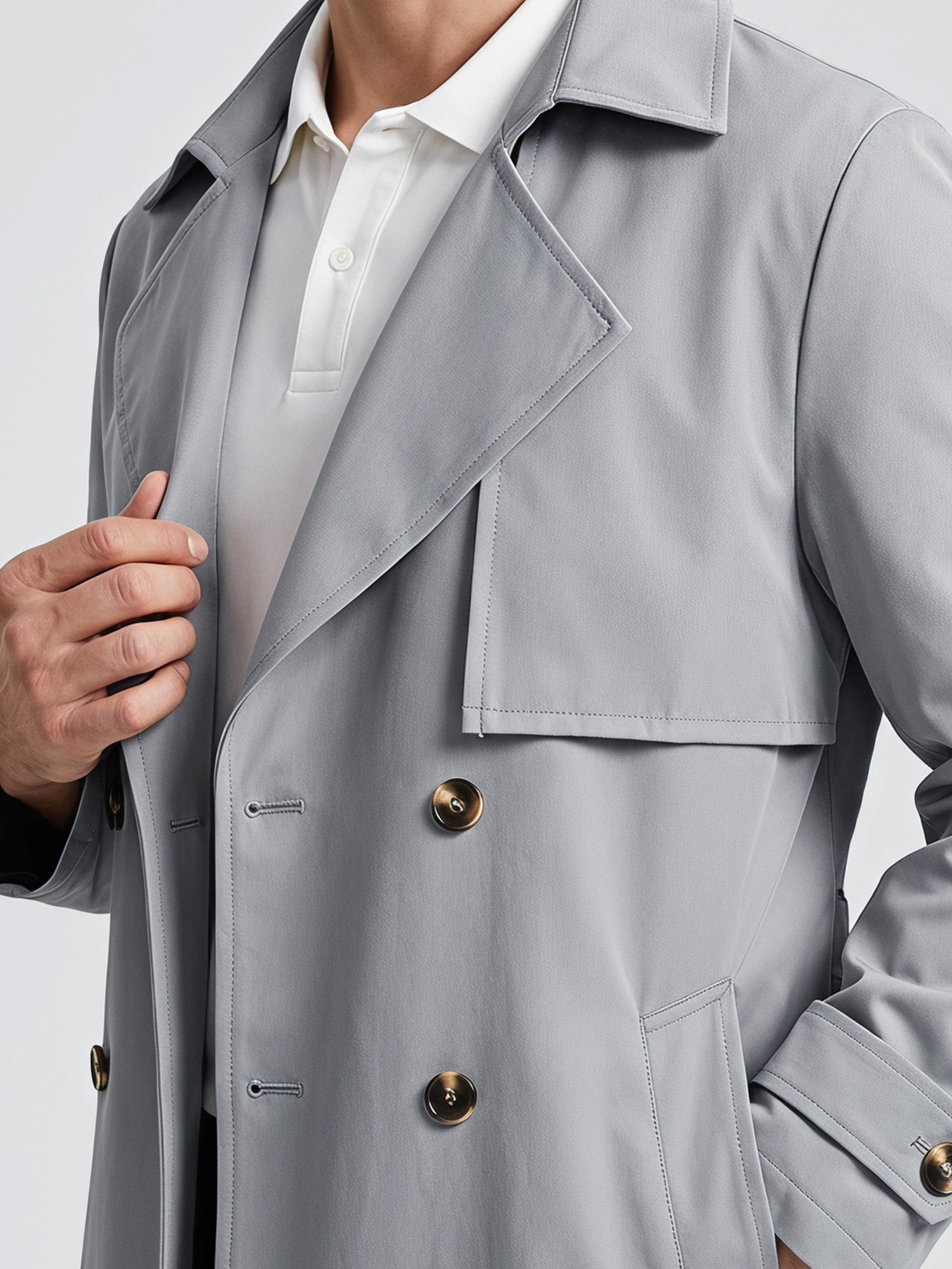 Allthemen Trenchcoat mit Gürtel Herren Langmantel zweireihig Mantel klassische Herbstjacke – Bild 4 von 5