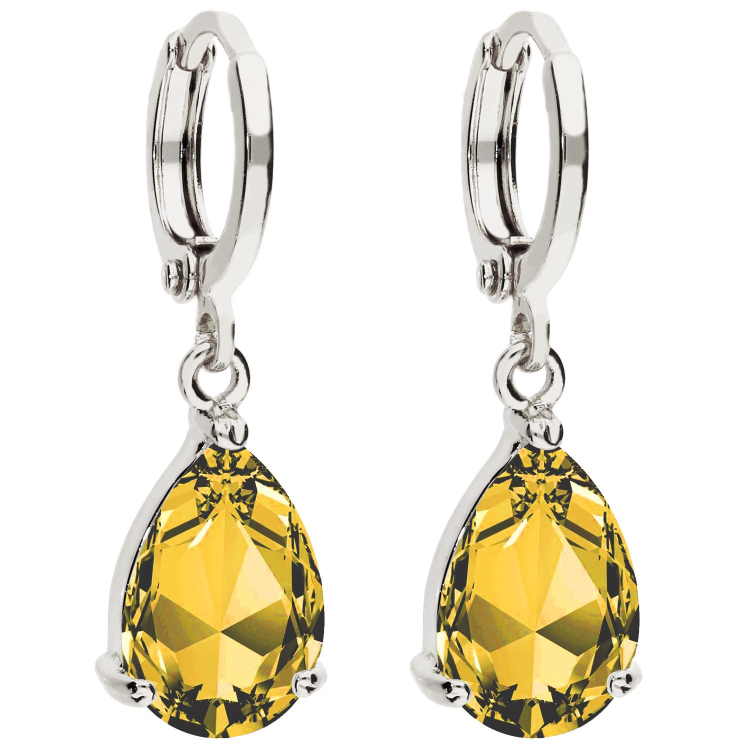 LÖB Paar Creolen Creolen 750 Weißgold Vergoldet Tropfen Anhänger Zirkonia Silber Gelb (Geschenke für Frauen Damen Beste Freundin Mutter Mama Ehefrau Oma sie zum Geburtstag Schmuck Herbst Oktoberfest, Inkl. Schmuckbox), Ohrringe Hängend Strass Stein Tropfe