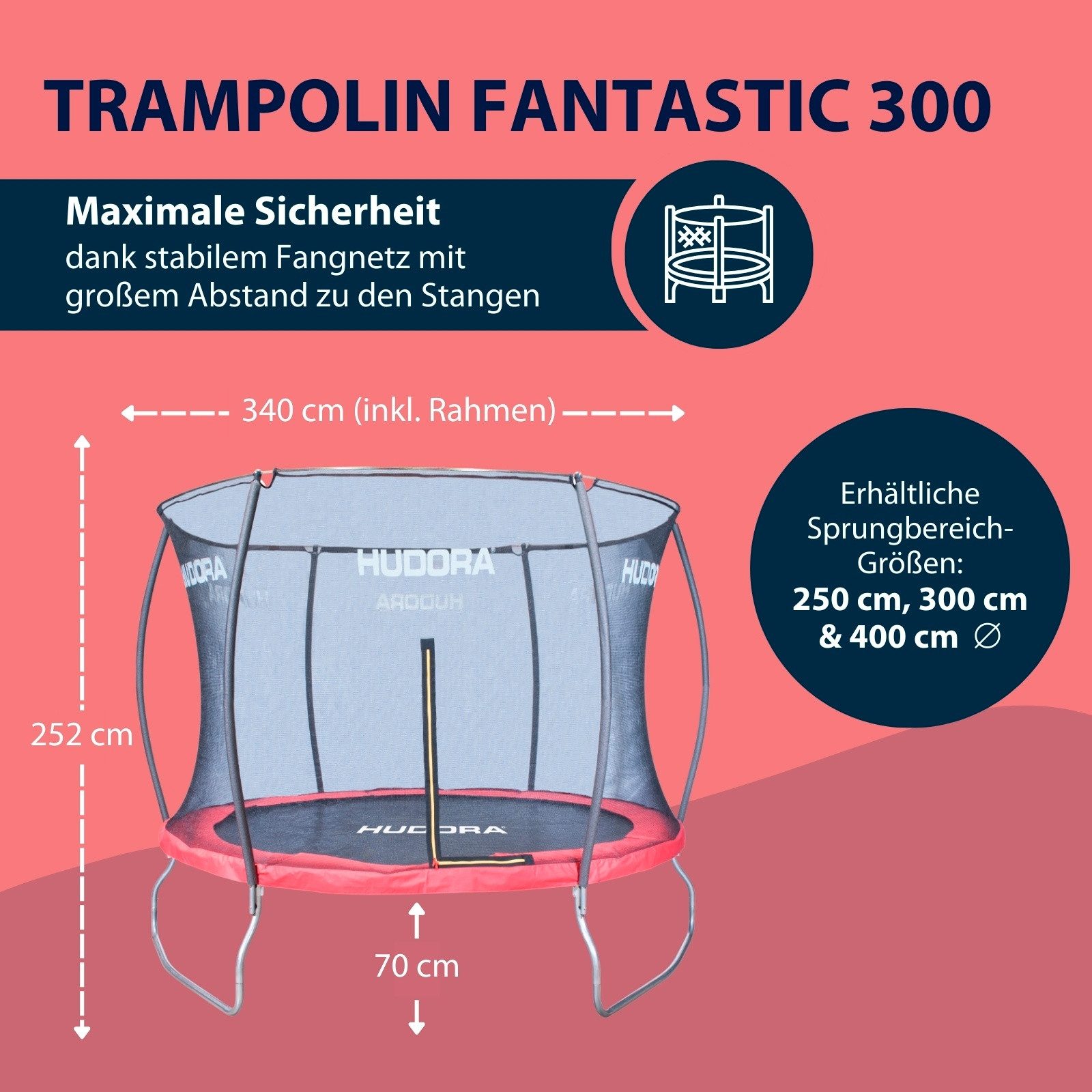 Hudora Kindertrampolin Fantastic Trampolin – Outdoor Trampolin für Kinder Garten, Ø 300 cm