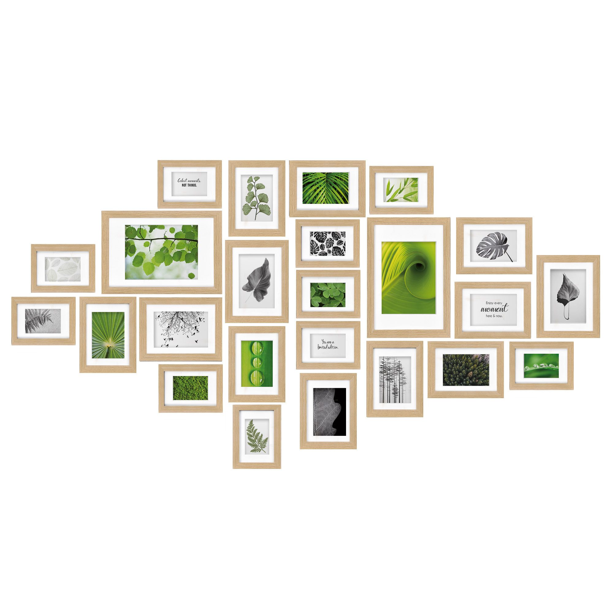bomoe Bilderrahmen 24er Bilderrahmen Set Nature Fotorahmen Collage, Eiche, 10x 10x15 cm, 8X 13x18 cm, 4X 15x20 cm, 2X 20x30 cm mit Passepartout