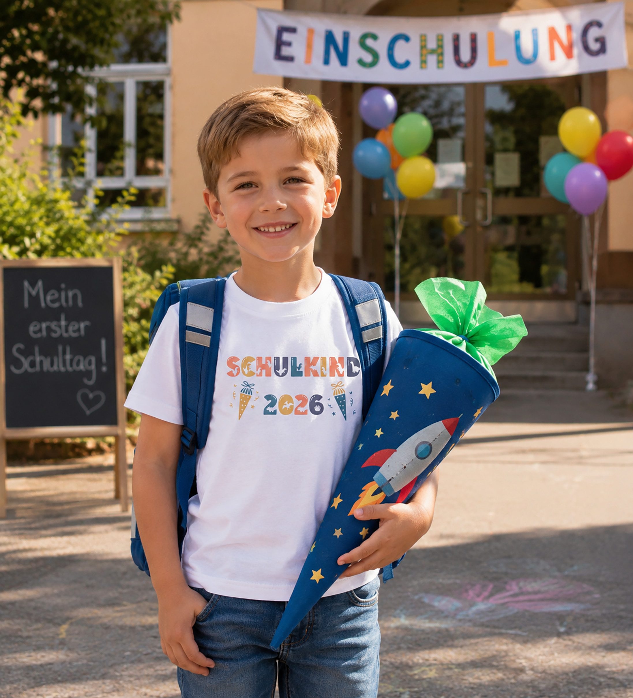 MyDesign24 T-Shirt Kinder Einschulungs T-Shirt Schulkind 2026 aqua blau kurzarm Regular Fit print Shirt i797