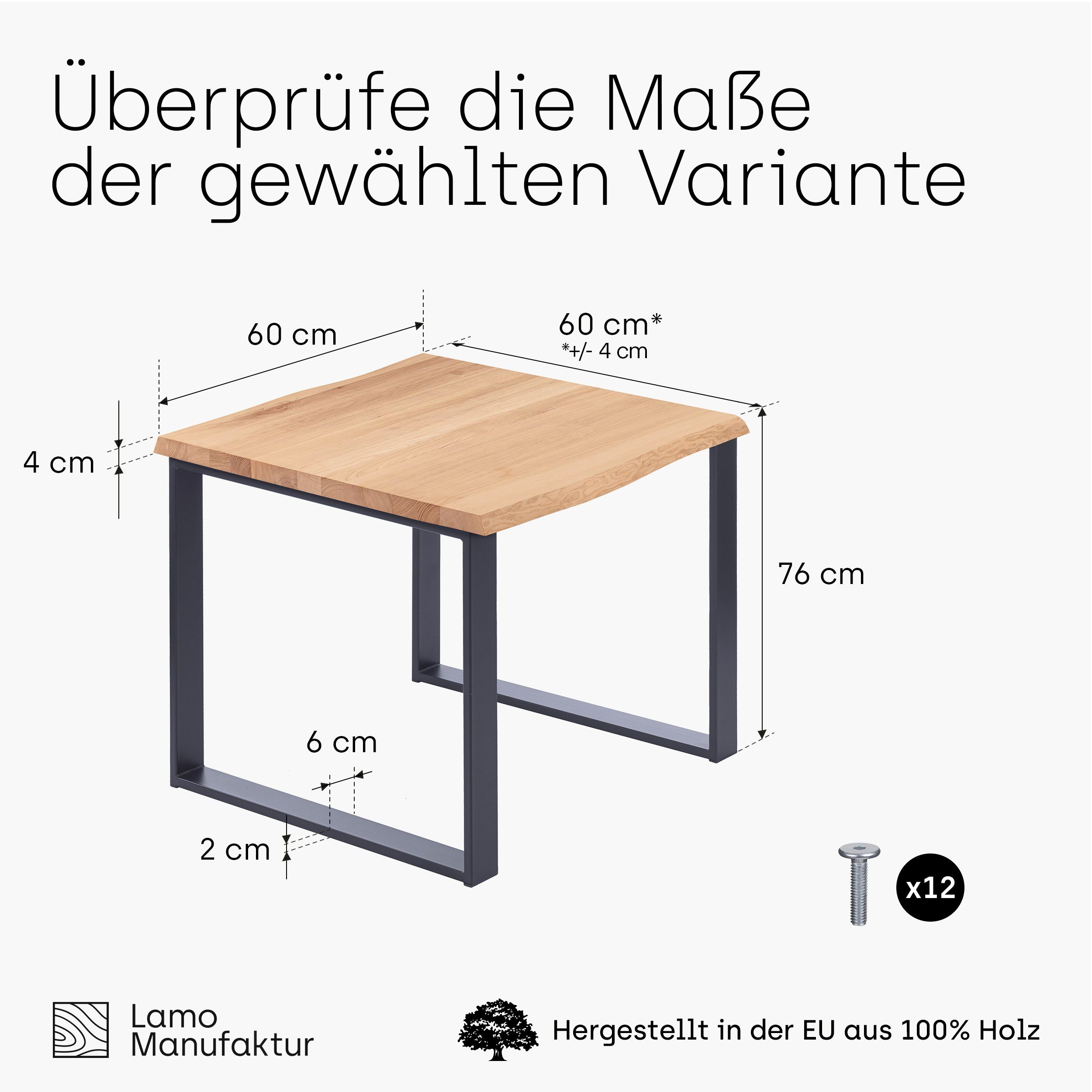Natur Massivholz Esstisch Anthrazit Manufaktur Metallgestell Baumkante (1 LAMO Tisch), inkl. | Baumkantentisch massiv Modern