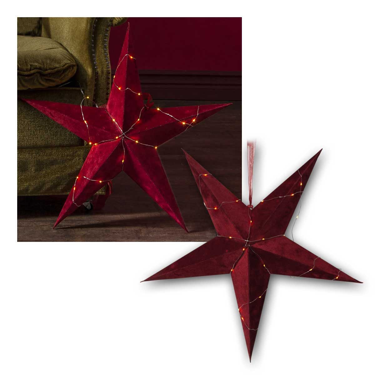 STAR TRADING Papierstern Papierstern VELVET, 40 LED ww, Timer, 60cm, rot