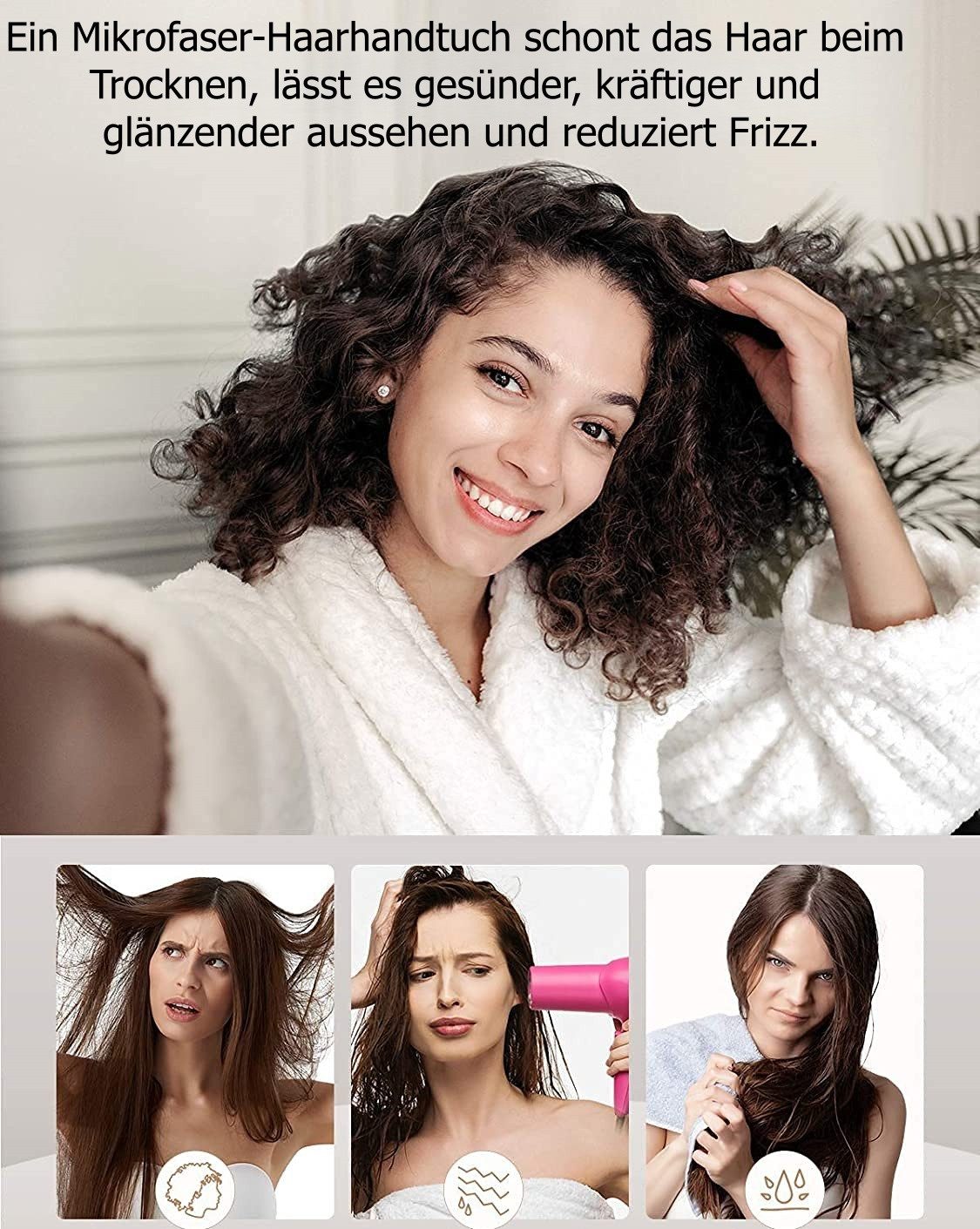 FOUORTUNATE-BEE Turban-Handtuch Schnelltrocknendes Haarhandtuch für Damen mit Knopf, 3er Set, Weiches Mikrofaser-Haartuch für langes & lockiges Haar