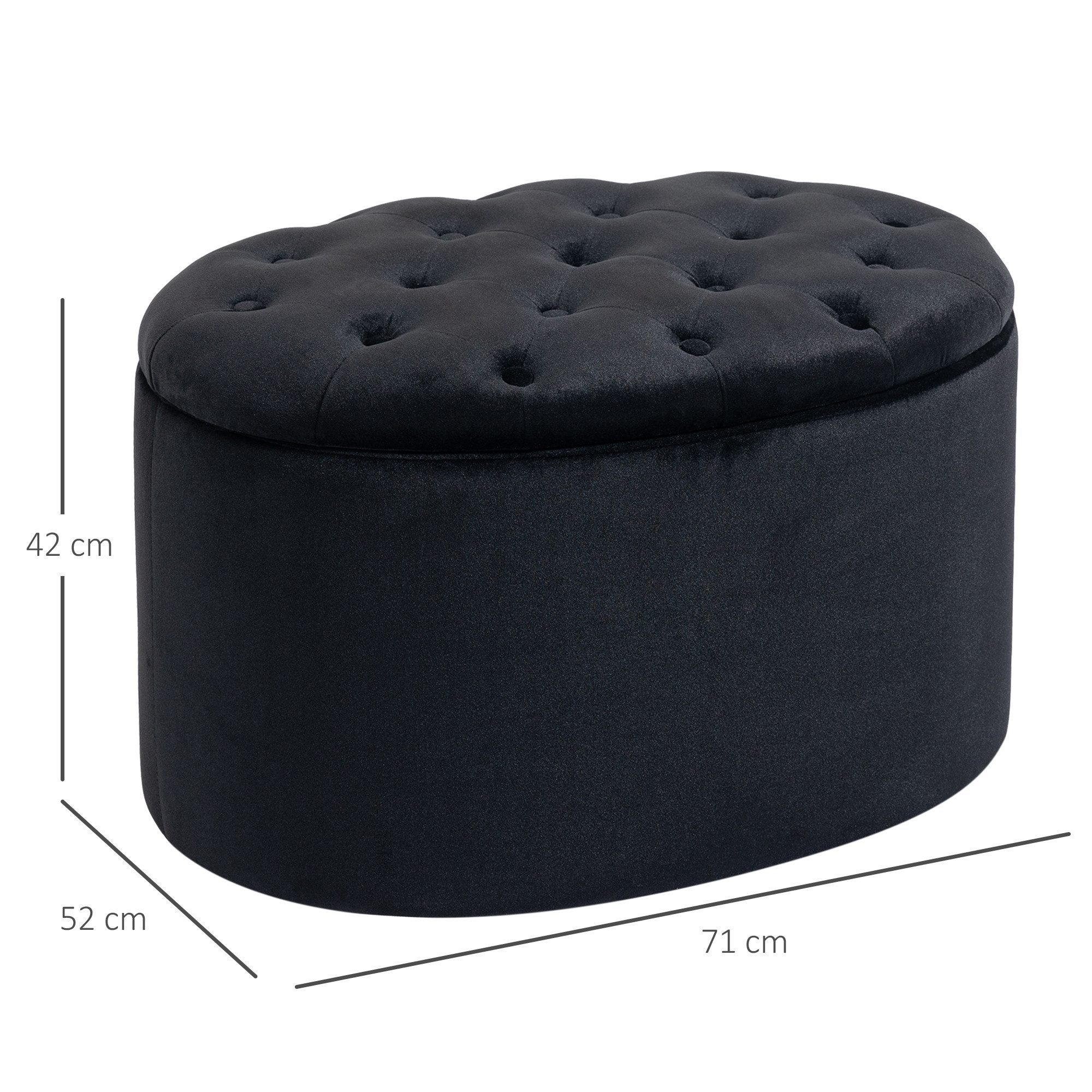 HOMCOM Sitzbank Polsterbank mit Stauraum (Aufbewahrungsbank, 1-St., Lagerbank), samtartiges Polyester Schwarz 71 x 52 x 42 cm