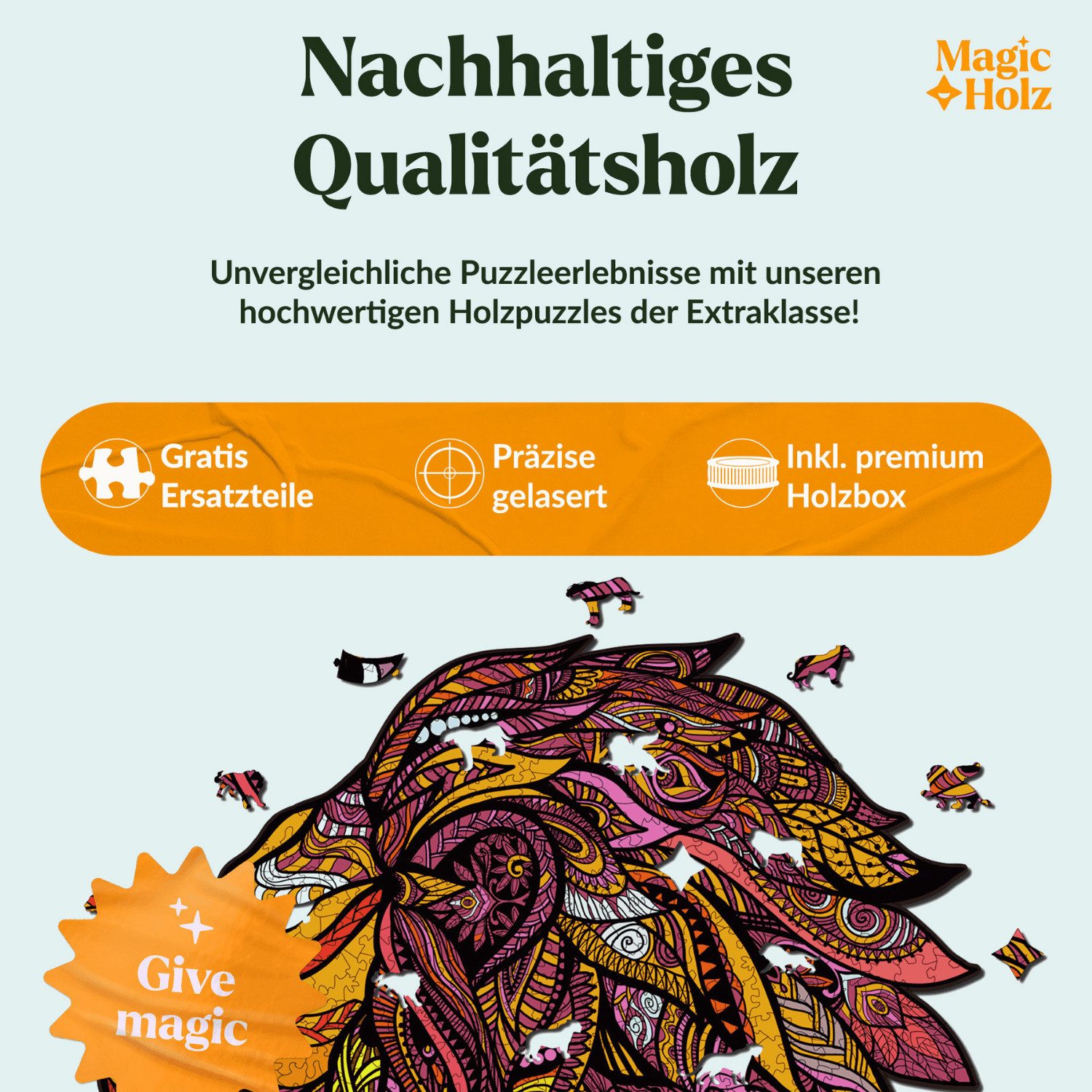 MagicHolz Puzzle König des Dschungels Löwe Holzpuzzle (2D), 537 Puzzleteile