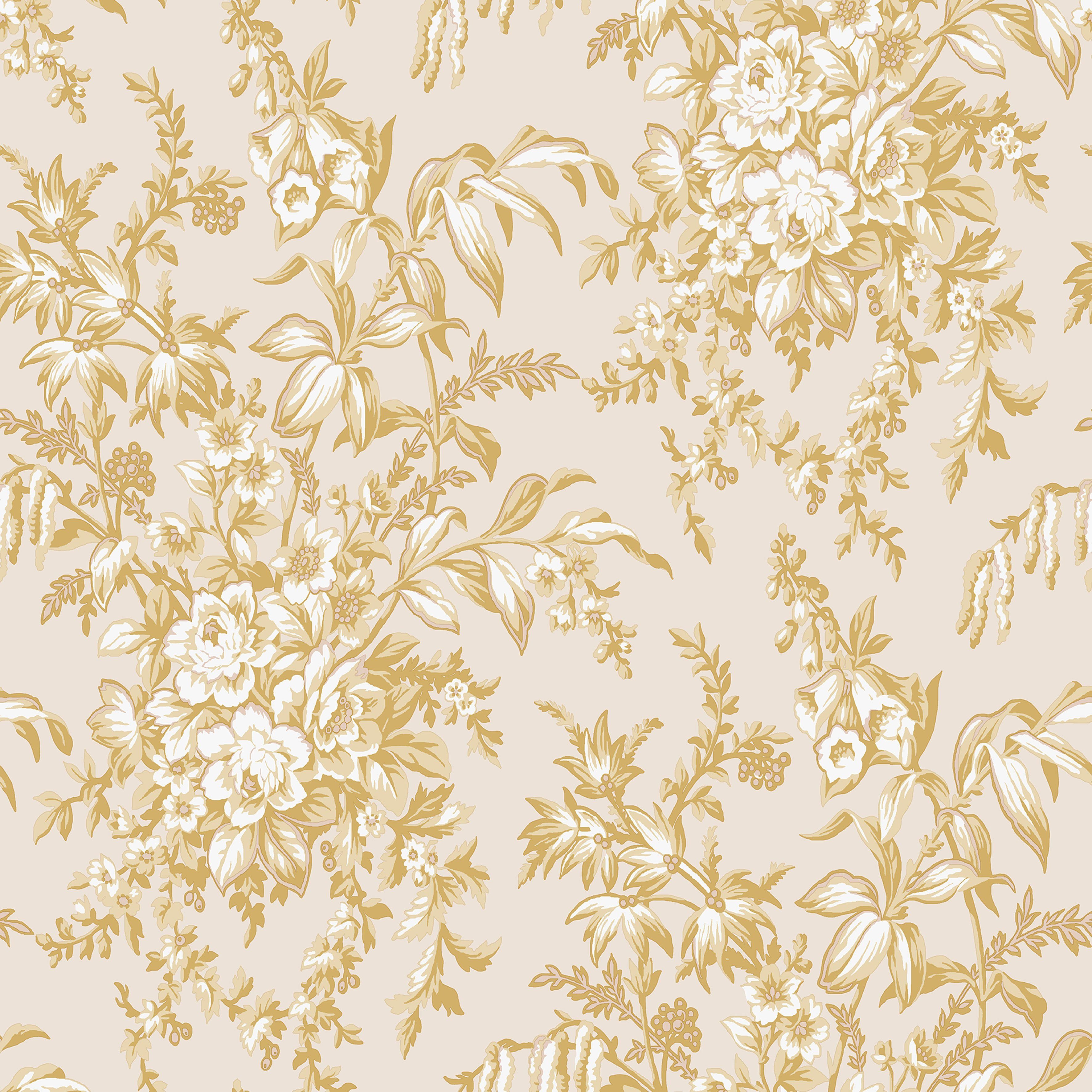 LAURA ASHLEY Vliestapete Laura Ashley Picardie Pale Gold Vliestapete, geblümt, (1 St), Laura Ashley Picardie Pale Gold Vliestapete