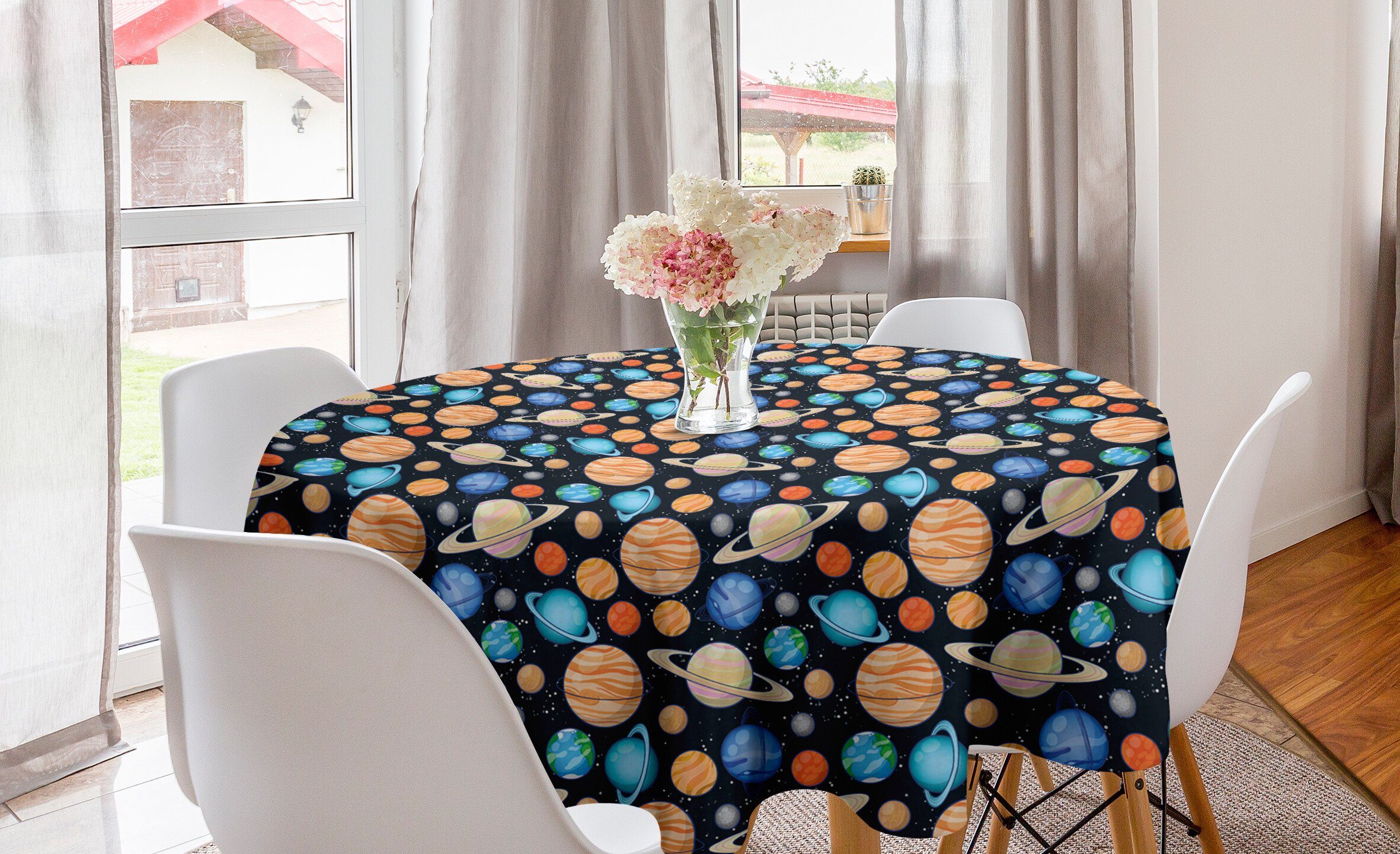 Abakuhaus Tischdecke Kreis Tischdecke Abdeckung für Esszimmer Küche Dekoration, Galaxis Galaxy Space Art Sonnen