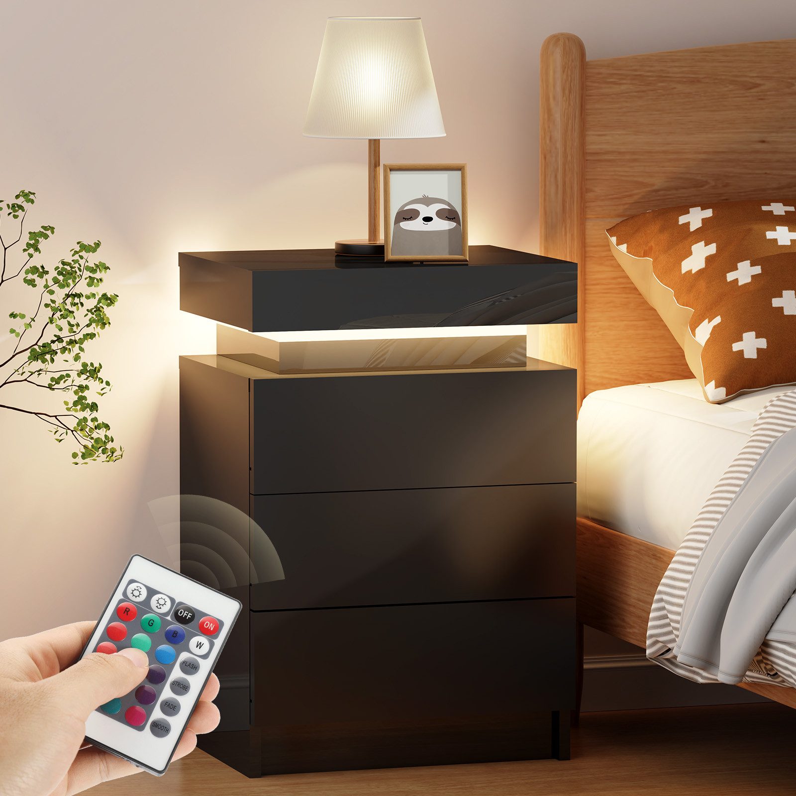 WILGOON Nachttisch Nachtschrank mit LED-Beleuchtung Nachtkommode günstig online kaufen