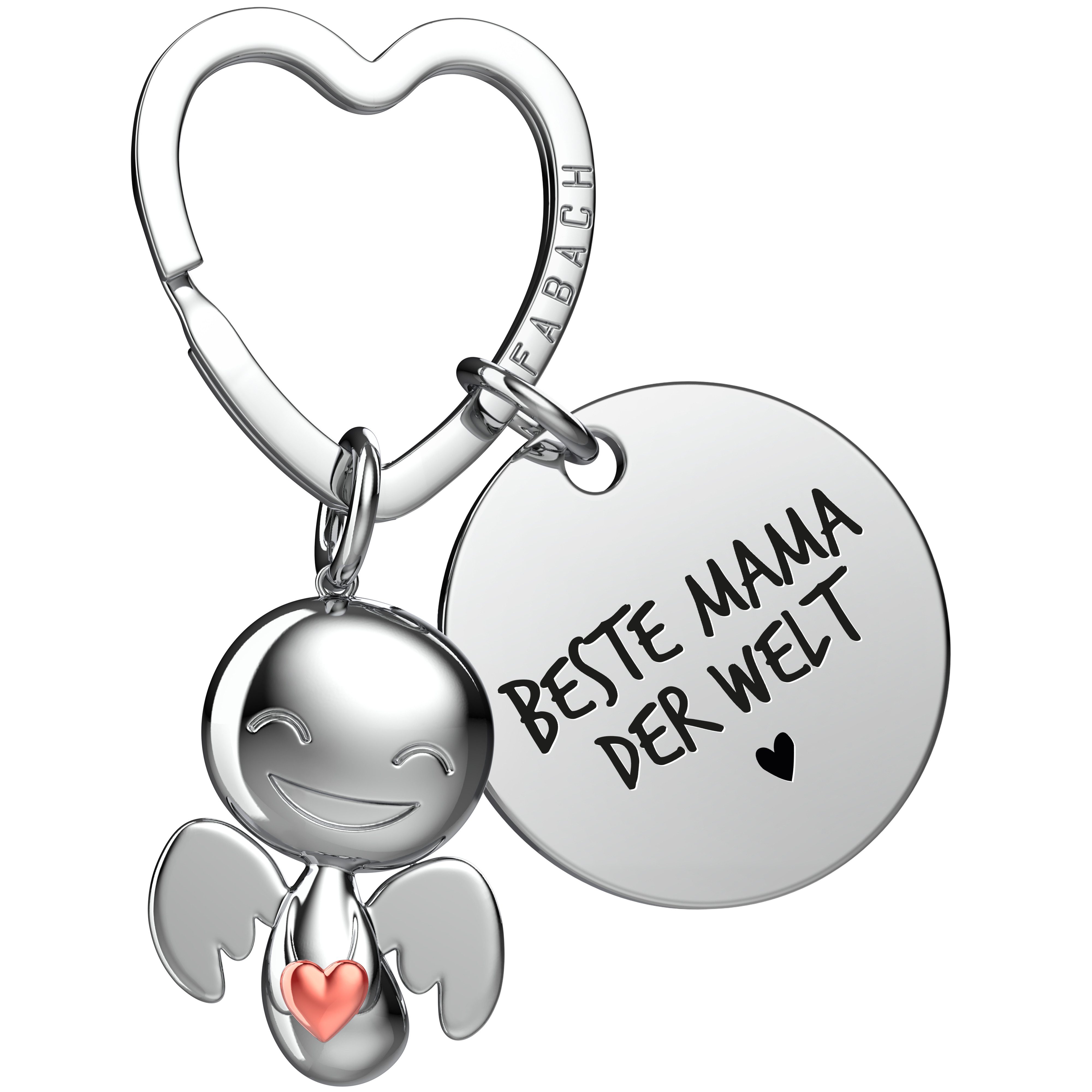 Schlüsselanhänger Schutzengel Happy mit Herz & "Beste Mama" Gravur
