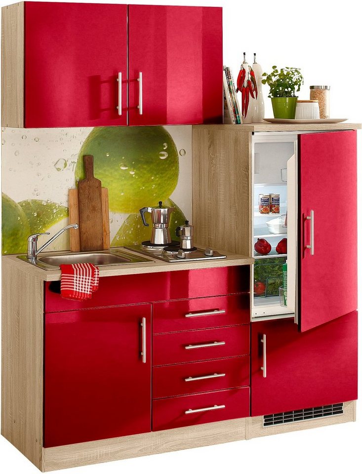 HELD MÖBEL Küchenzeile Toledo, mit E-Geräten, Breite 160 cm rot