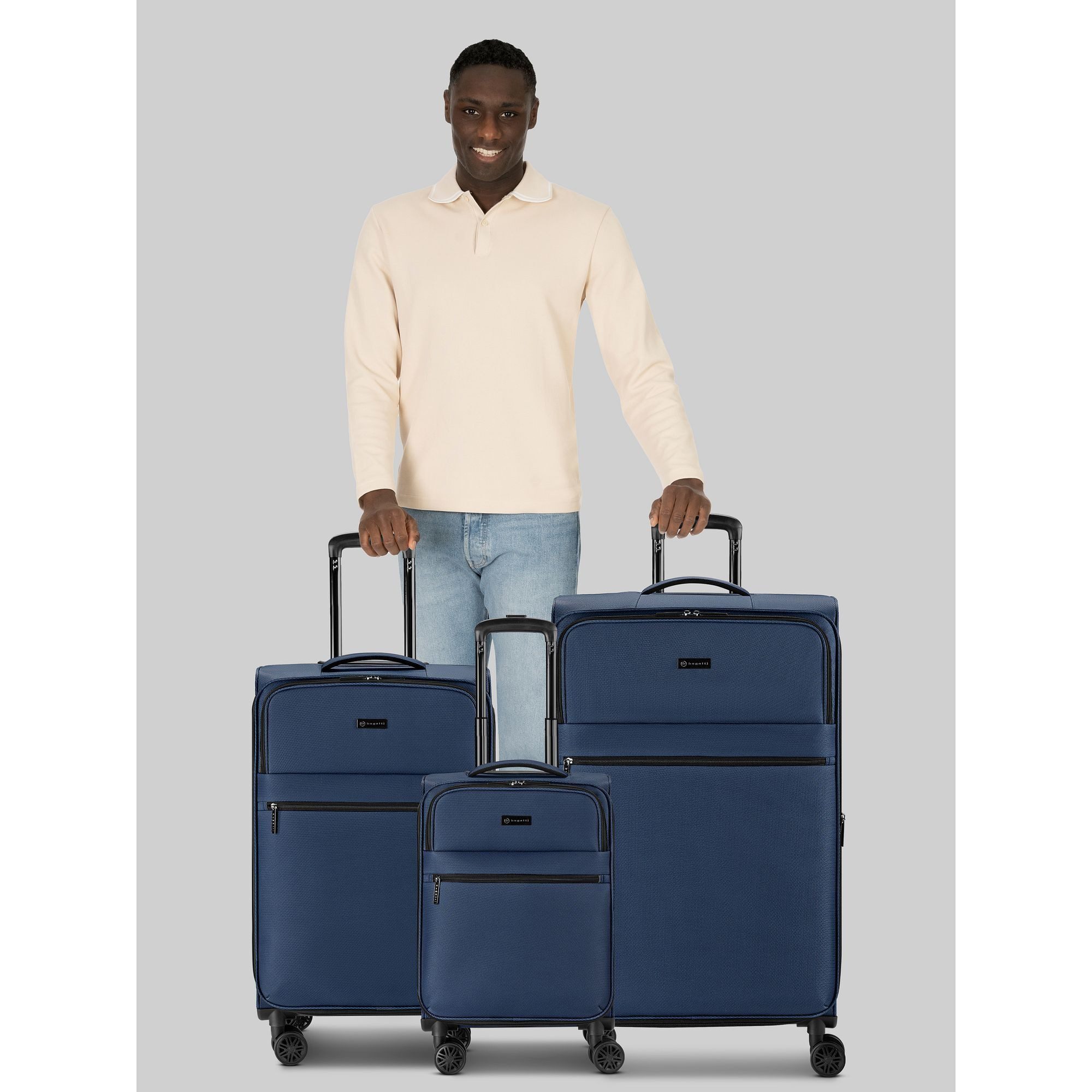 bugatti Trolleyset Valencia Soft, 4 Rollen, (3-teilig, 3 tlg), Polyester