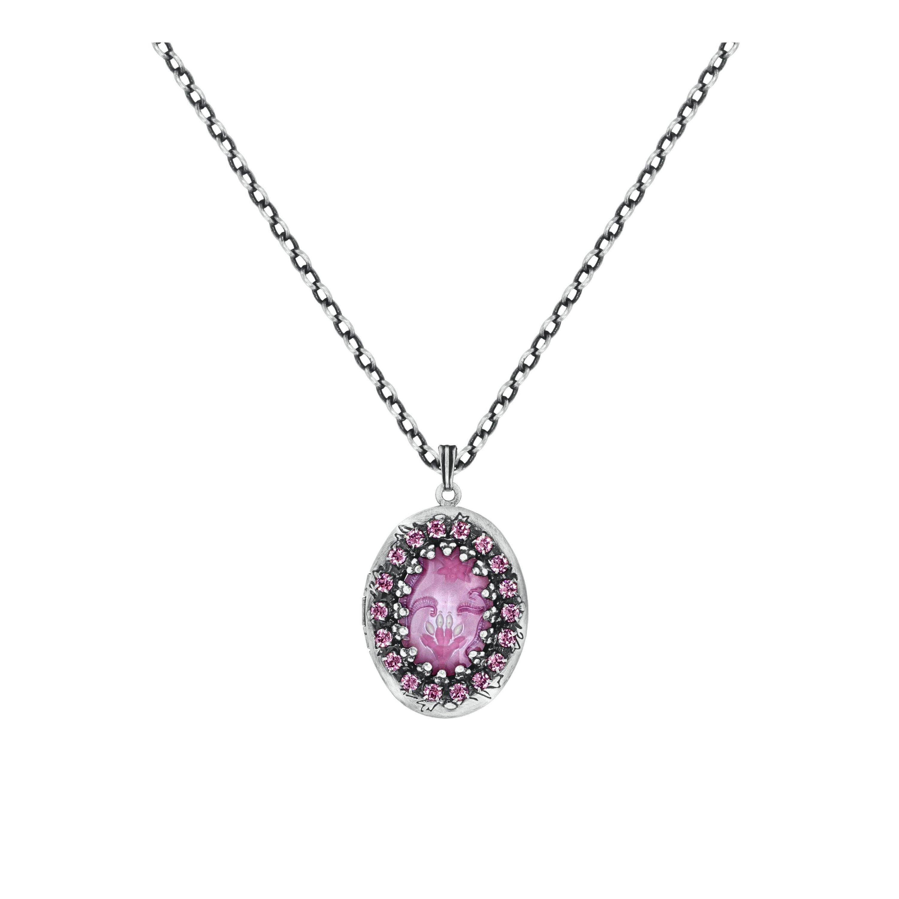 KONPLOTT Kette mit Anhänger KONPLOTT Kette Chinoiserie – Medaillon-Anhänger mit Kristallen, Pink