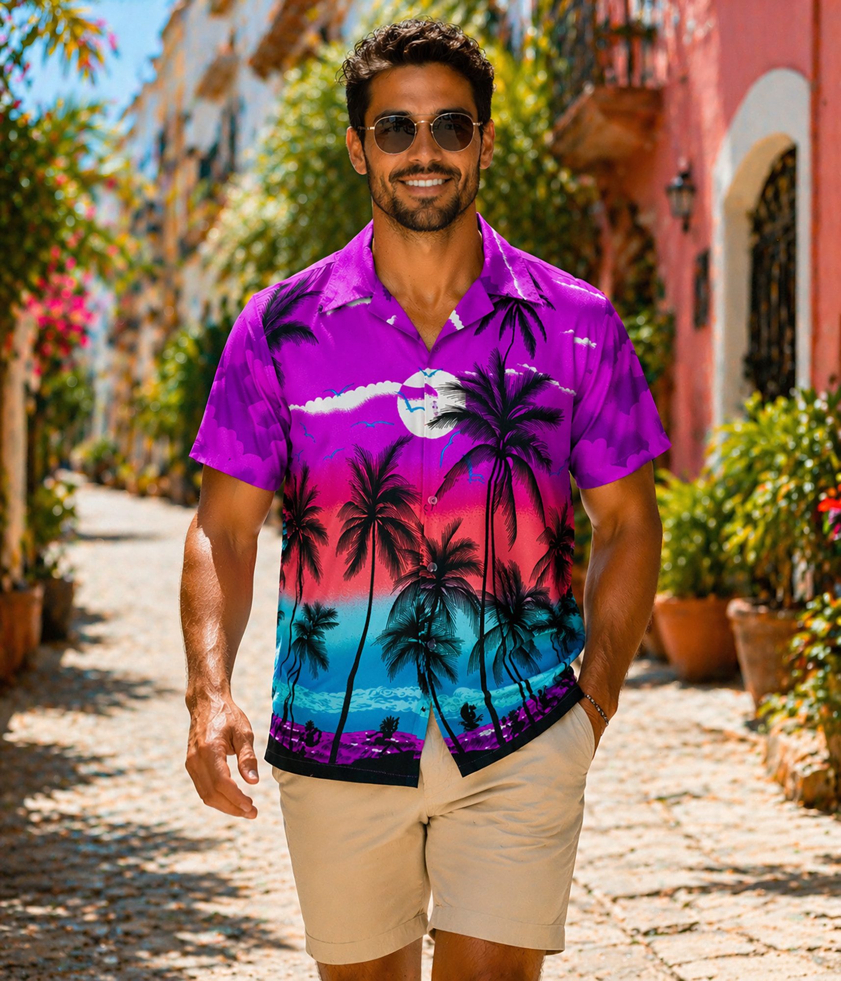 King Kameha Hawaiihemd "Beach" Funky Hawaii-Hemd Herren Kurzarm Front-Tasche Stylish