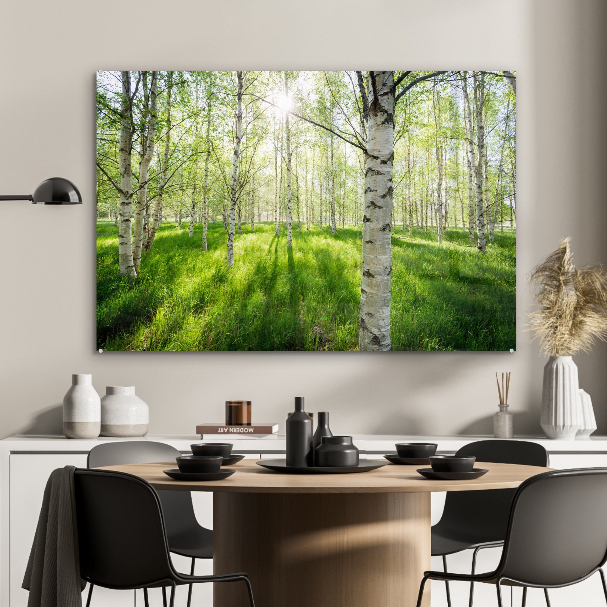 Acrylglasbild MuchoWow - (1 - Acrylglasbilder Schlafzimmer Birke Wohnzimmer St), & Frühling, Wald