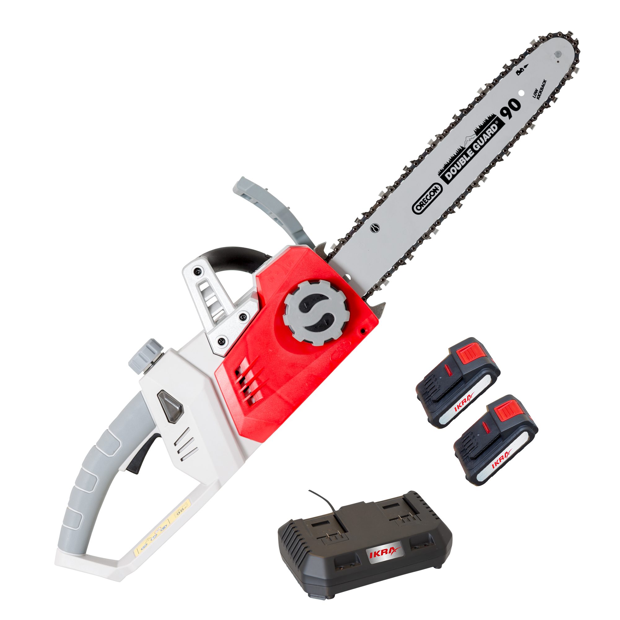 ikra GmbH Akku-Kettensäge ICC 2/2035, 34,5 cm Schwertlänge, 2 x 20V (2,0 Ah) & Doppelllader, inkl. 2 x 20V Akkus & Ladegerät