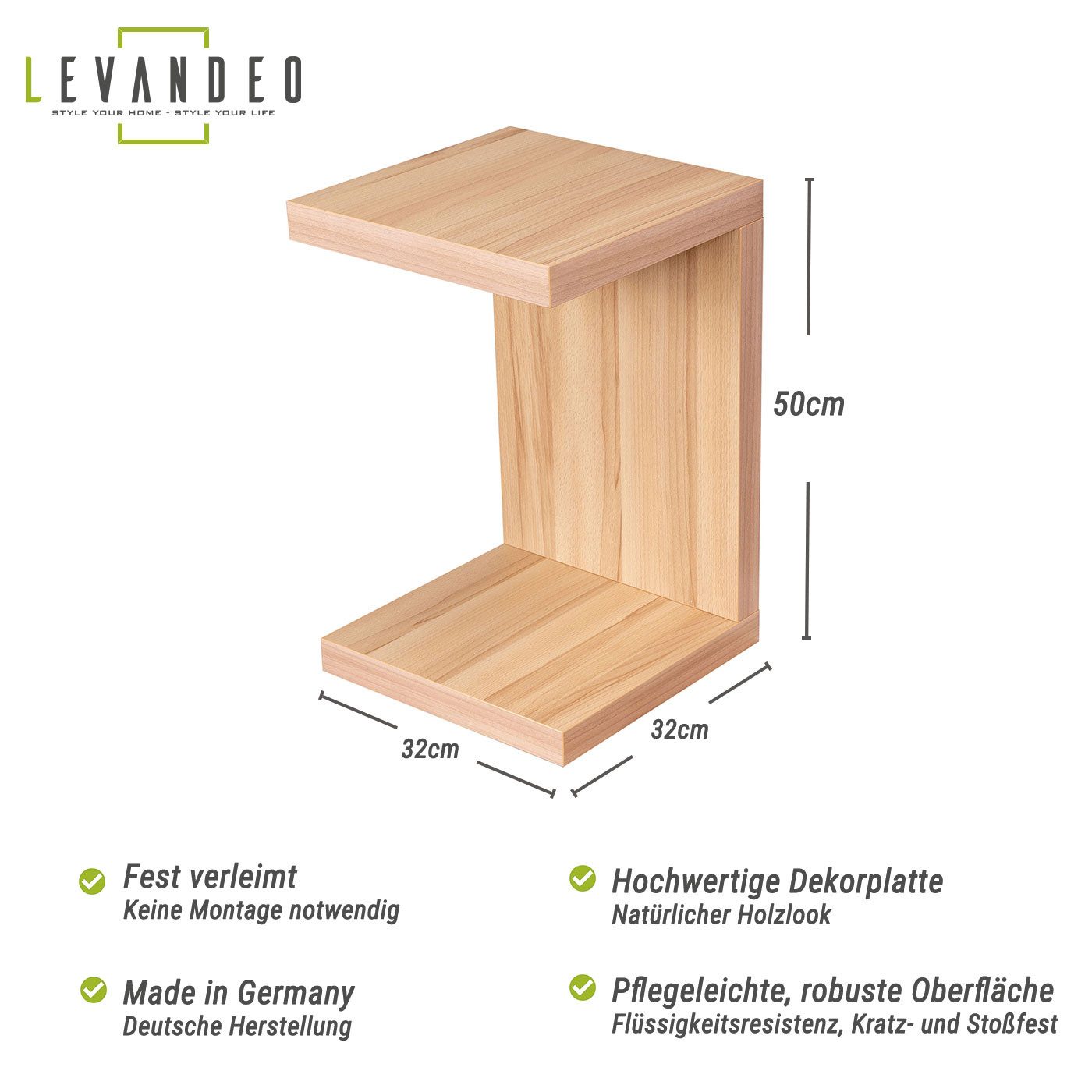 Levandeo® Couchtisch, Beistelltisch Coco Kernbuche 32x32cm günstig online kaufen