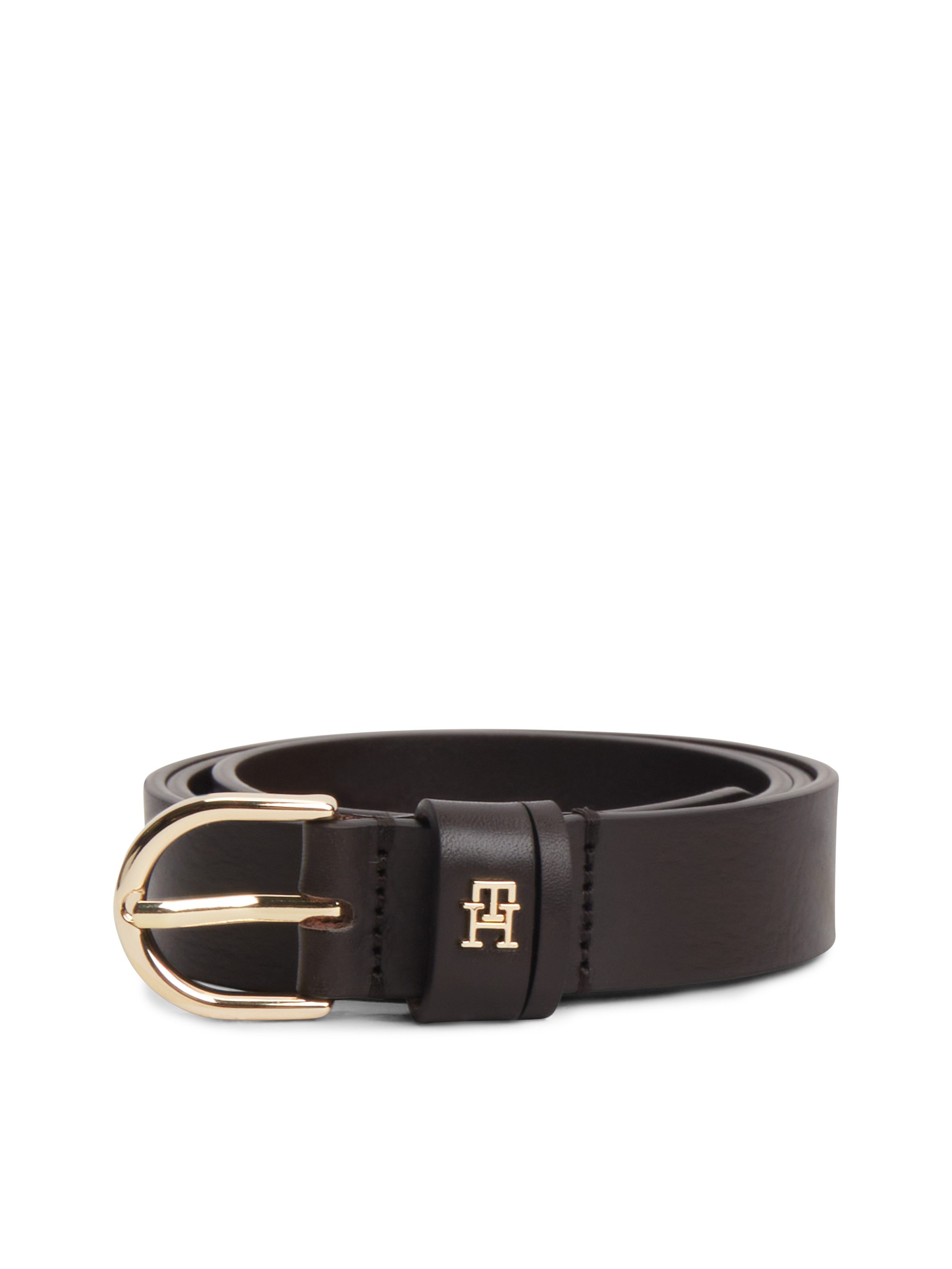 Tommy Hilfiger Ledergürtel ESSENTIAL EFFORTLESS 2.5 cm breit GOLD Logoemblem, weiche Haptik, ovale Einfachdornschließe