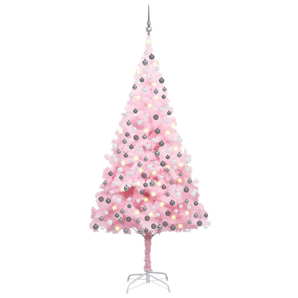 vidaXL Künstlicher Weihnachtsbaum Künstlicher Weihnachtsbaum mit LEDs Kugeln Rosa 210cm PVC