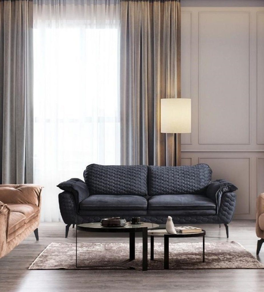 JVmoebel Sofa Sofa 3 Sitzer Grau Sofas Stil Luxus Wohnzimmer Couch Design, Made in Europa