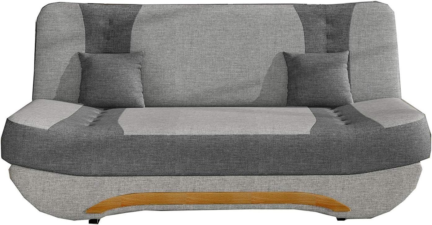 MOEBLO Schlafsofa Feba, Couch für Wohnzimmer Sofagarnitur Polstersofa Kippsofa Klappsofa Click-Clack, mit Schlaffunktion und Bettkasten Hellgrau + Dunkelgrau (Sawana 21 + Sawana 05)